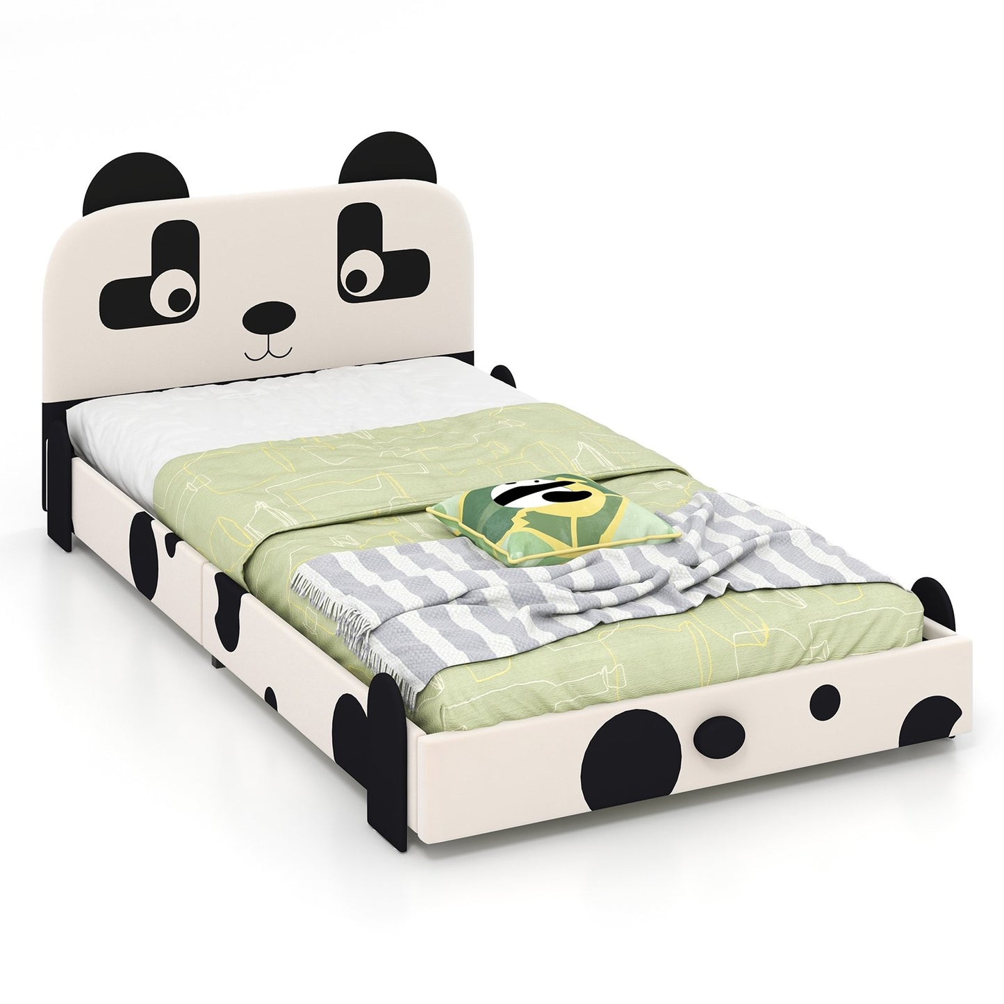 Twin Size Kids Bed with Cute Panda Headboard Kids Crystal