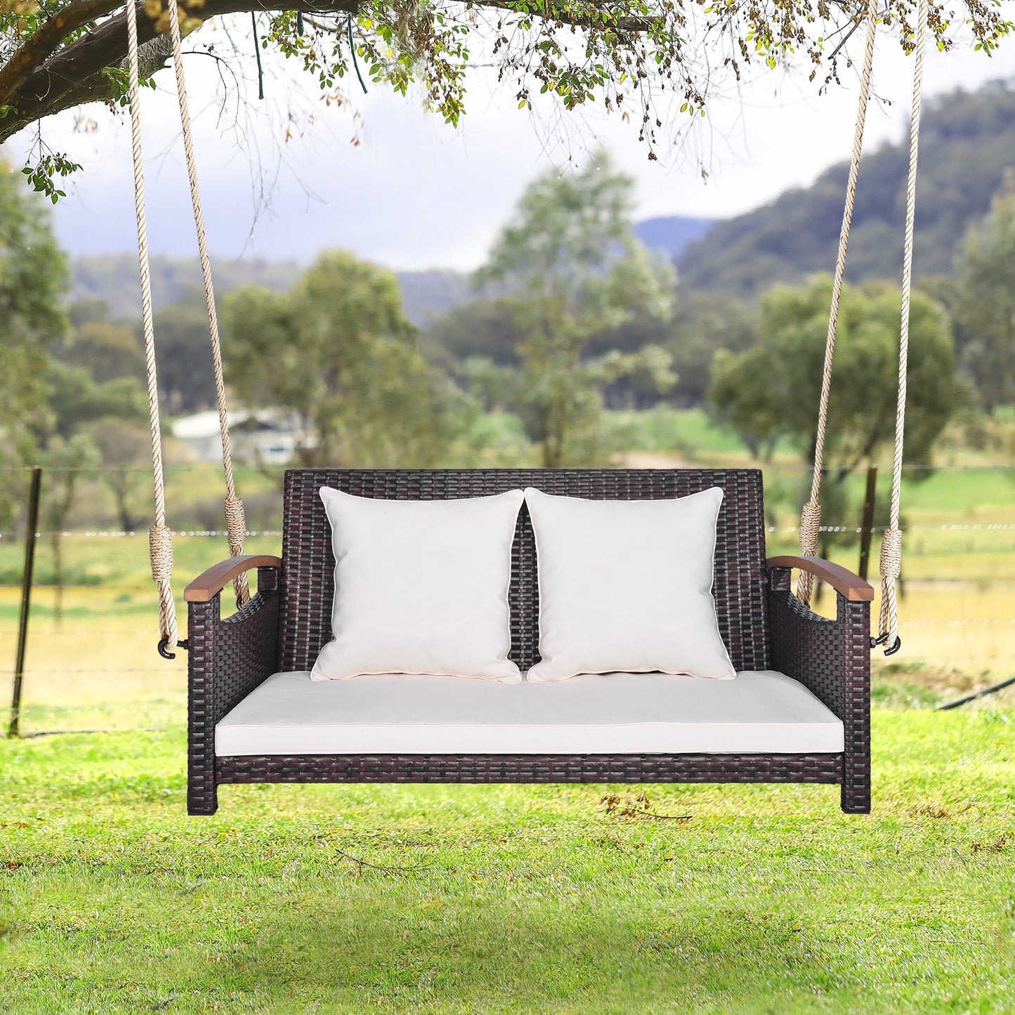 2-Person Patio Rattan Porch Swing Kids Crystal