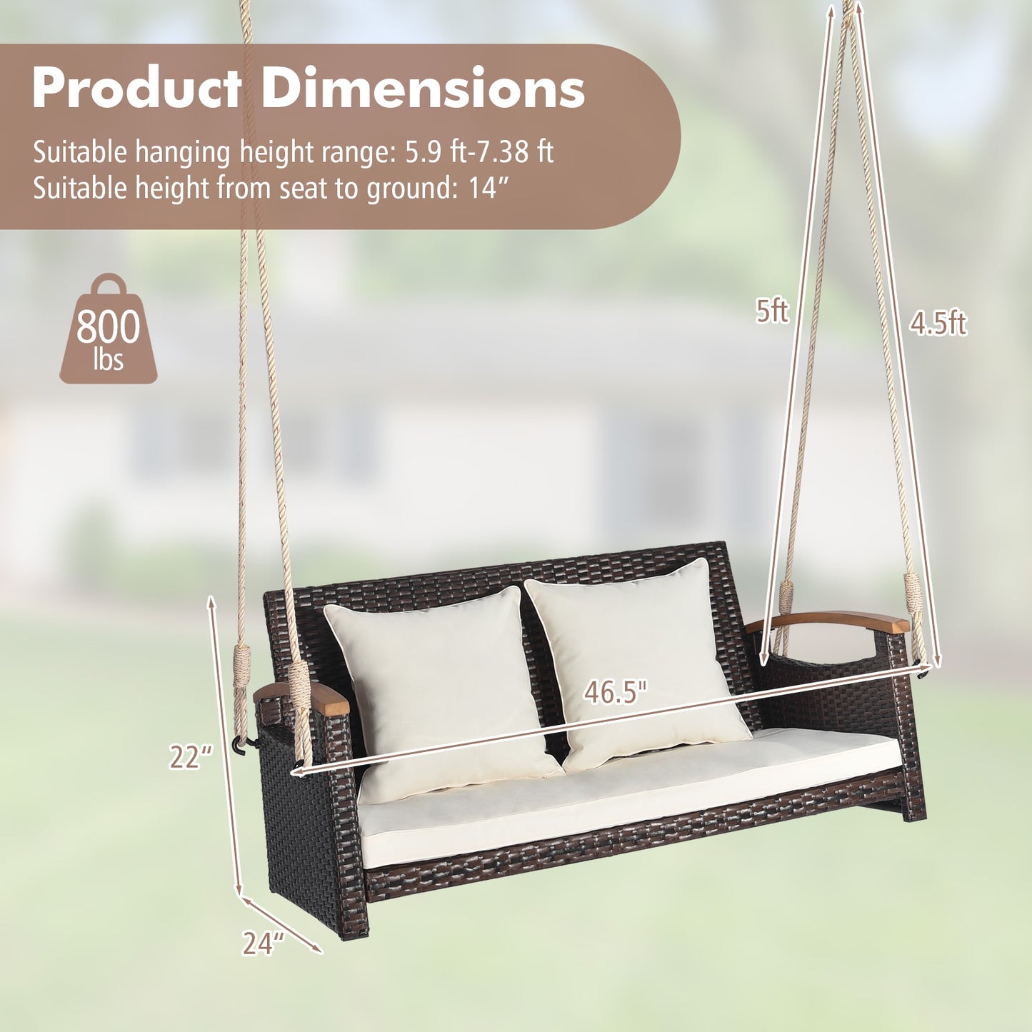 2-Person Patio Rattan Porch Swing Kids Crystal
