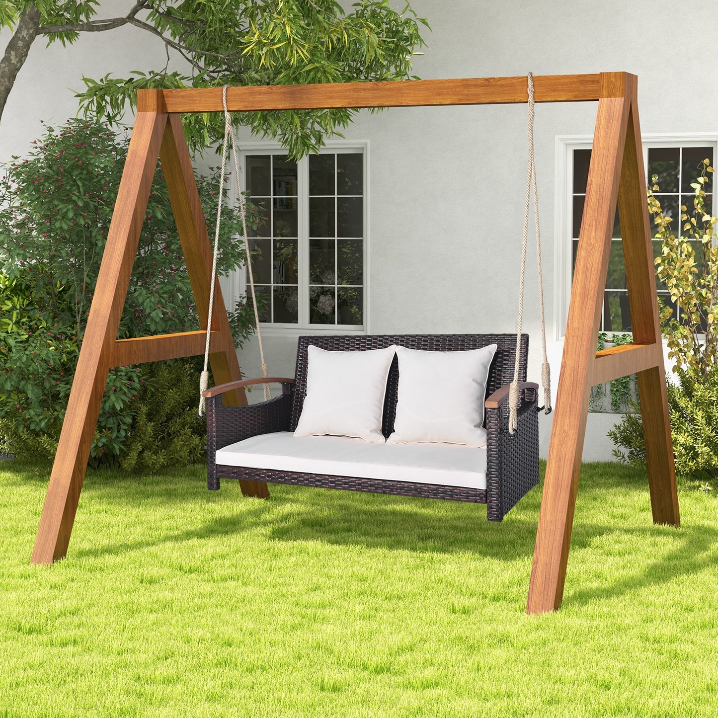 2-Person Patio Rattan Porch Swing Kids Crystal