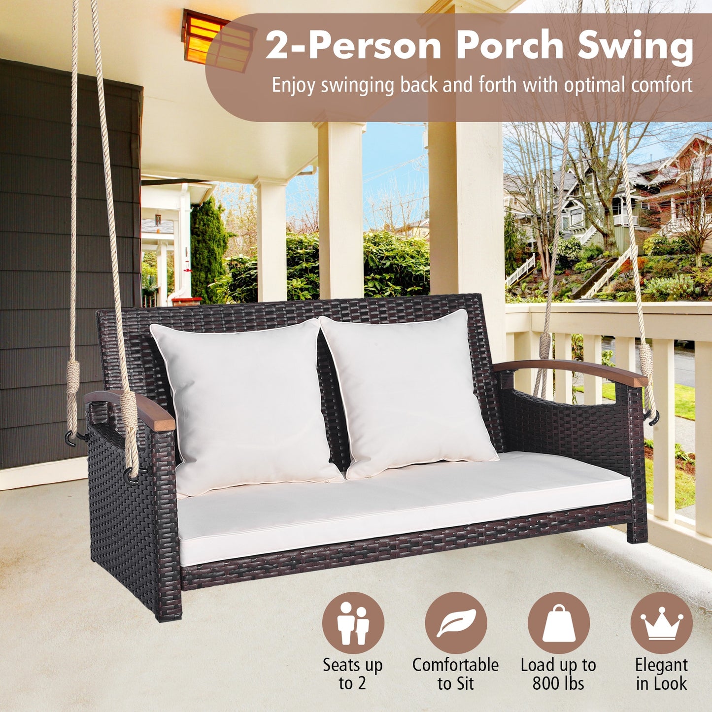 2-Person Patio Rattan Porch Swing Kids Crystal