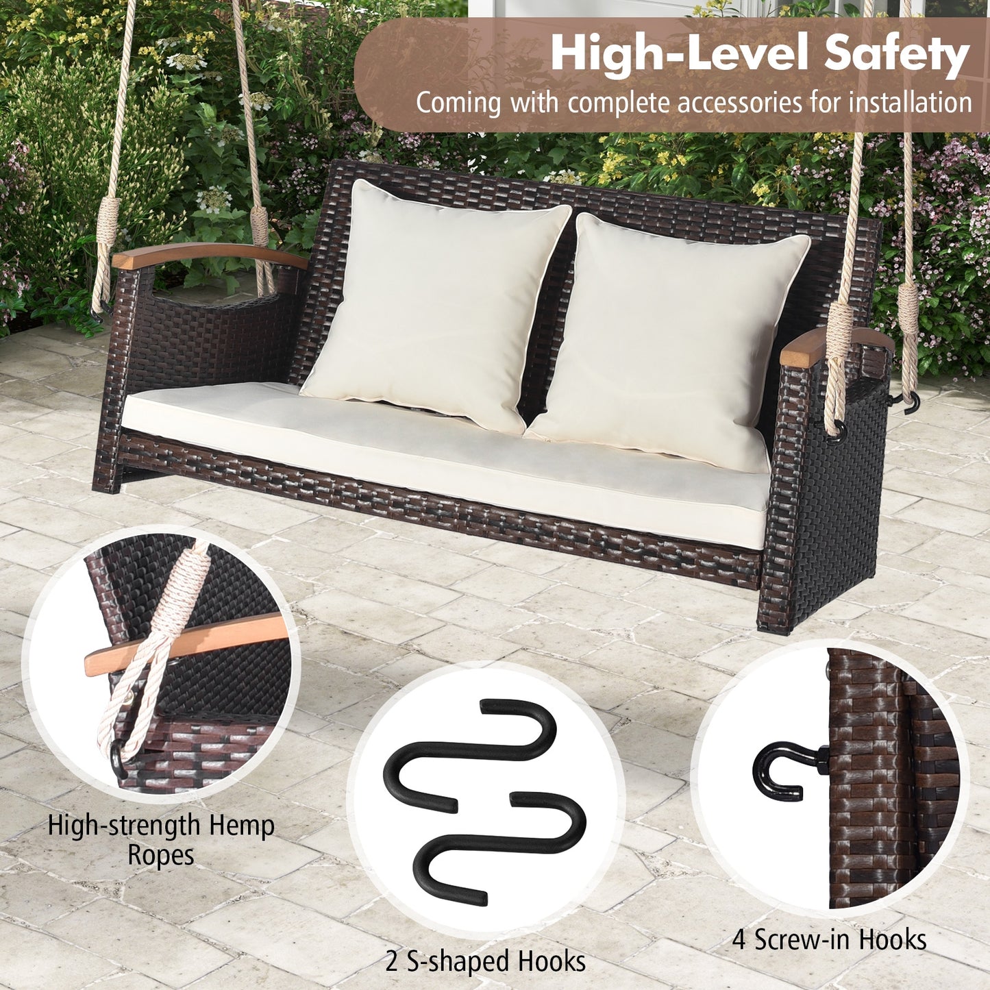 2-Person Patio Rattan Porch Swing Kids Crystal