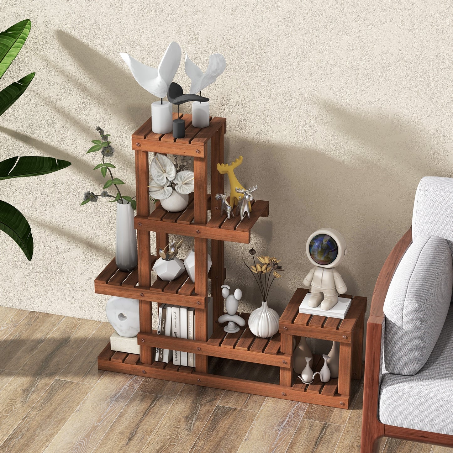 6 Tier Wood Plant Stand with High Low Structure Kids Crystal