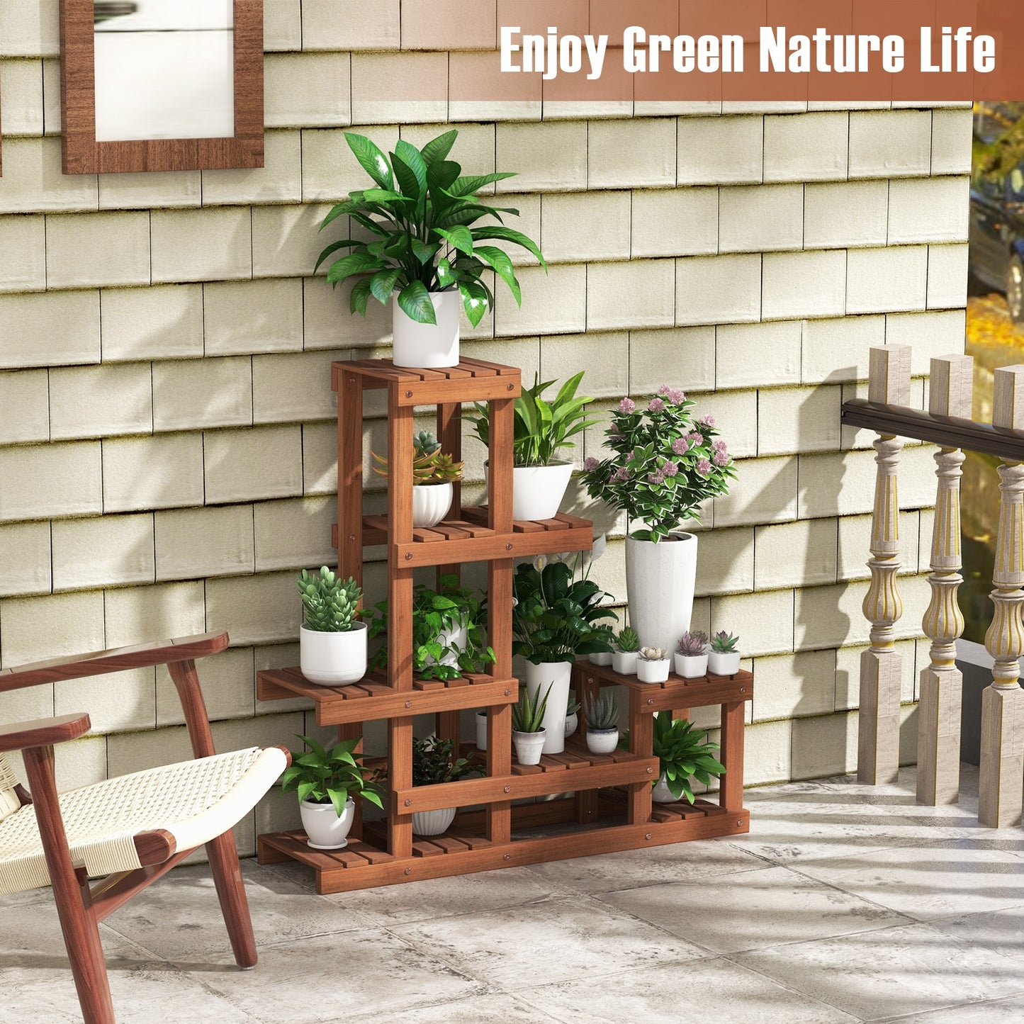 6 Tier Wood Plant Stand with High Low Structure Kids Crystal