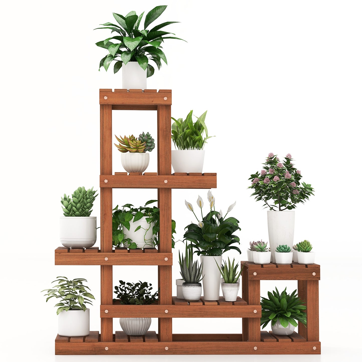 6 Tier Wood Plant Stand with High Low Structure Kids Crystal
