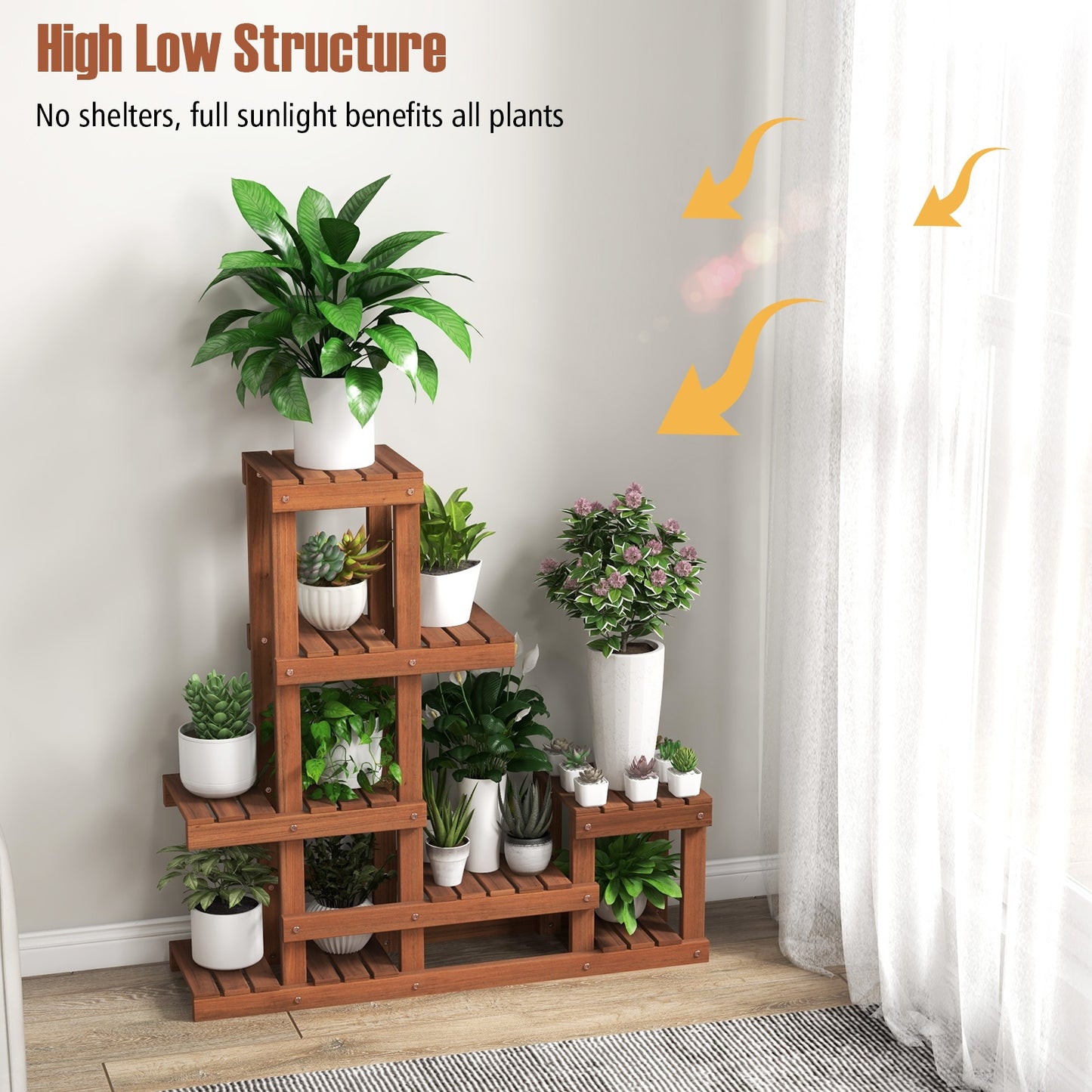 6 Tier Wood Plant Stand with High Low Structure Kids Crystal