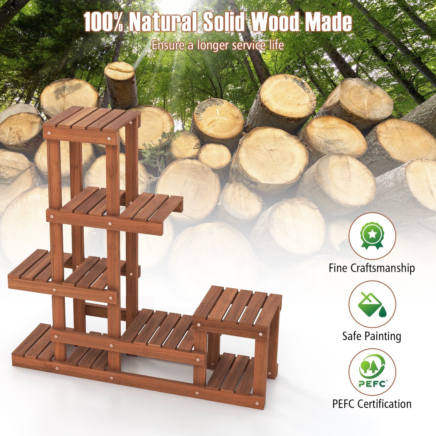 6 Tier Wood Plant Stand with High Low Structure Kids Crystal