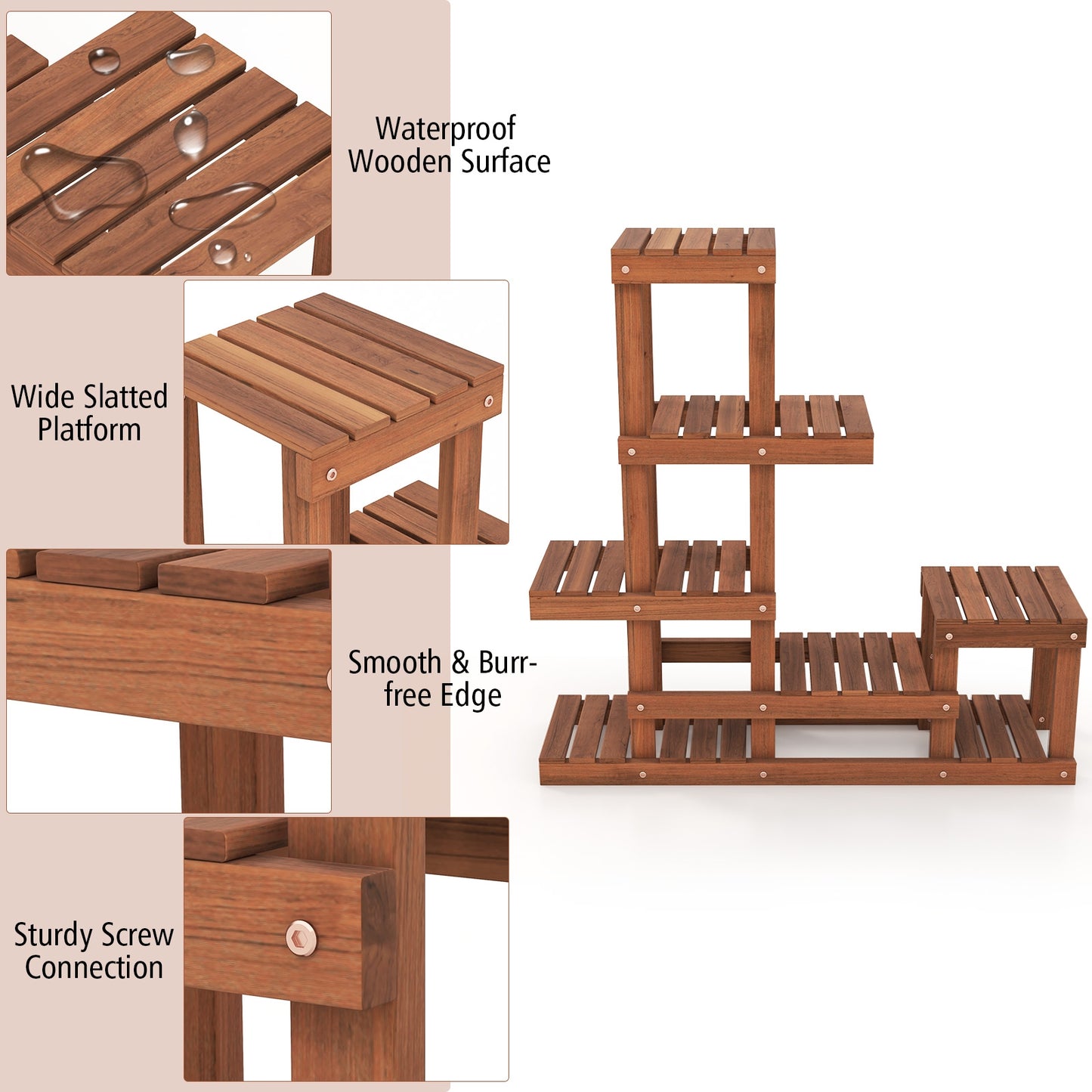 6 Tier Wood Plant Stand with High Low Structure Kids Crystal
