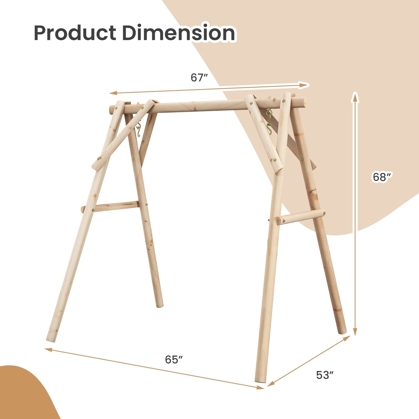 Heavy Duty Wooden Swing Frame with Reinforced Bars Kids Crystal