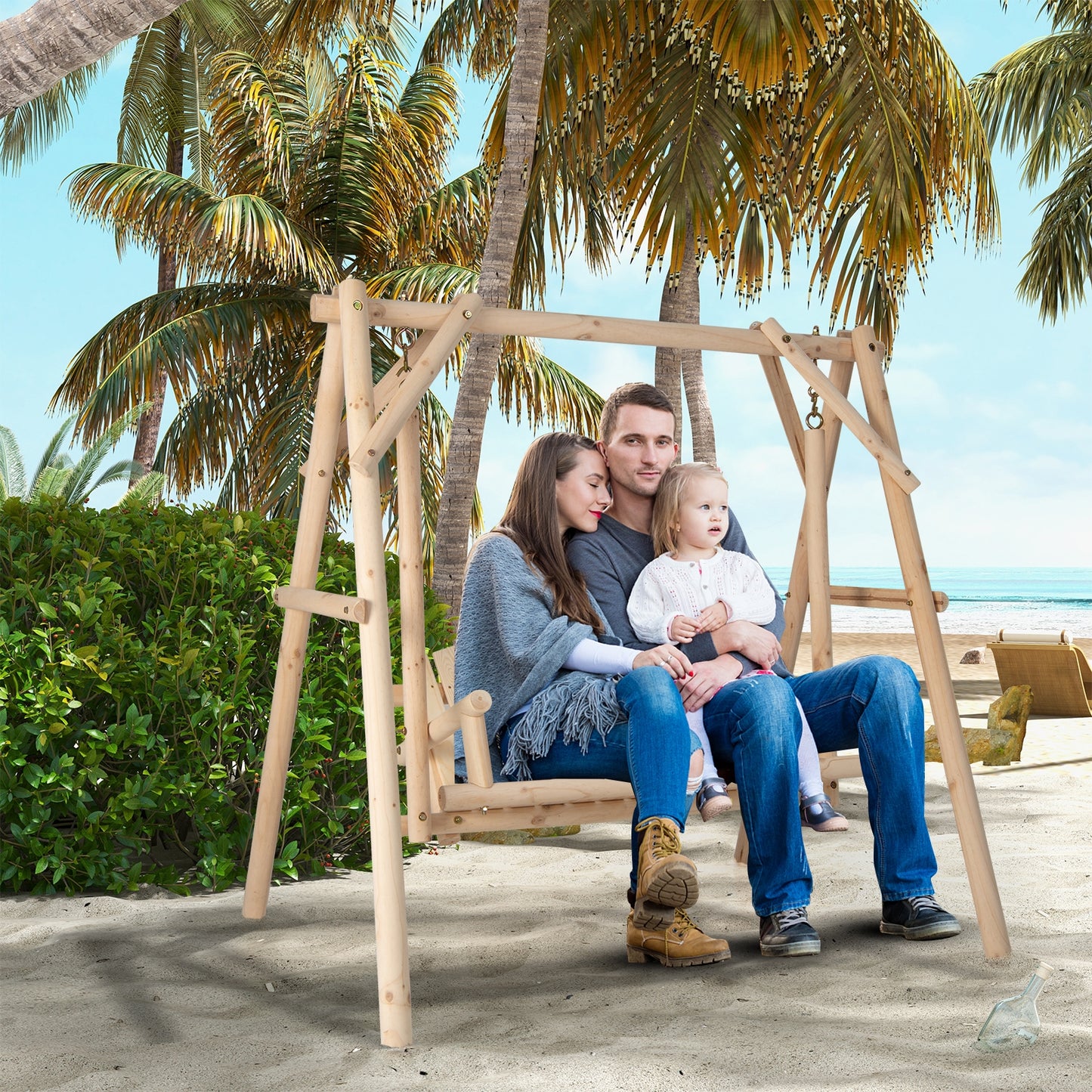 Heavy Duty Wooden Swing Frame with Reinforced Bars Kids Crystal