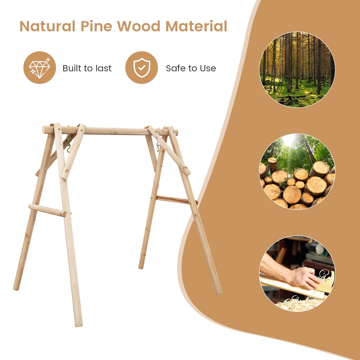 Heavy Duty Wooden Swing Frame with Reinforced Bars Kids Crystal