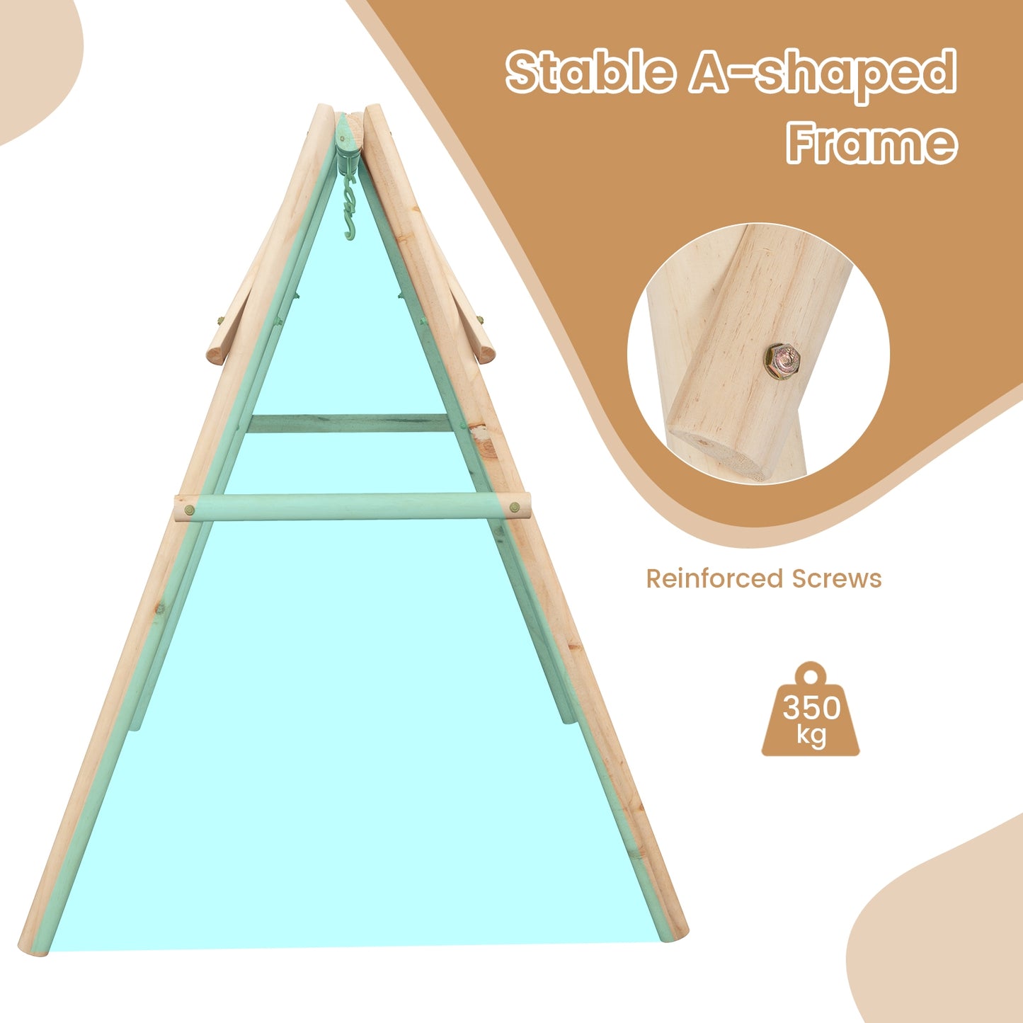 Heavy Duty Wooden Swing Frame with Reinforced Bars Kids Crystal