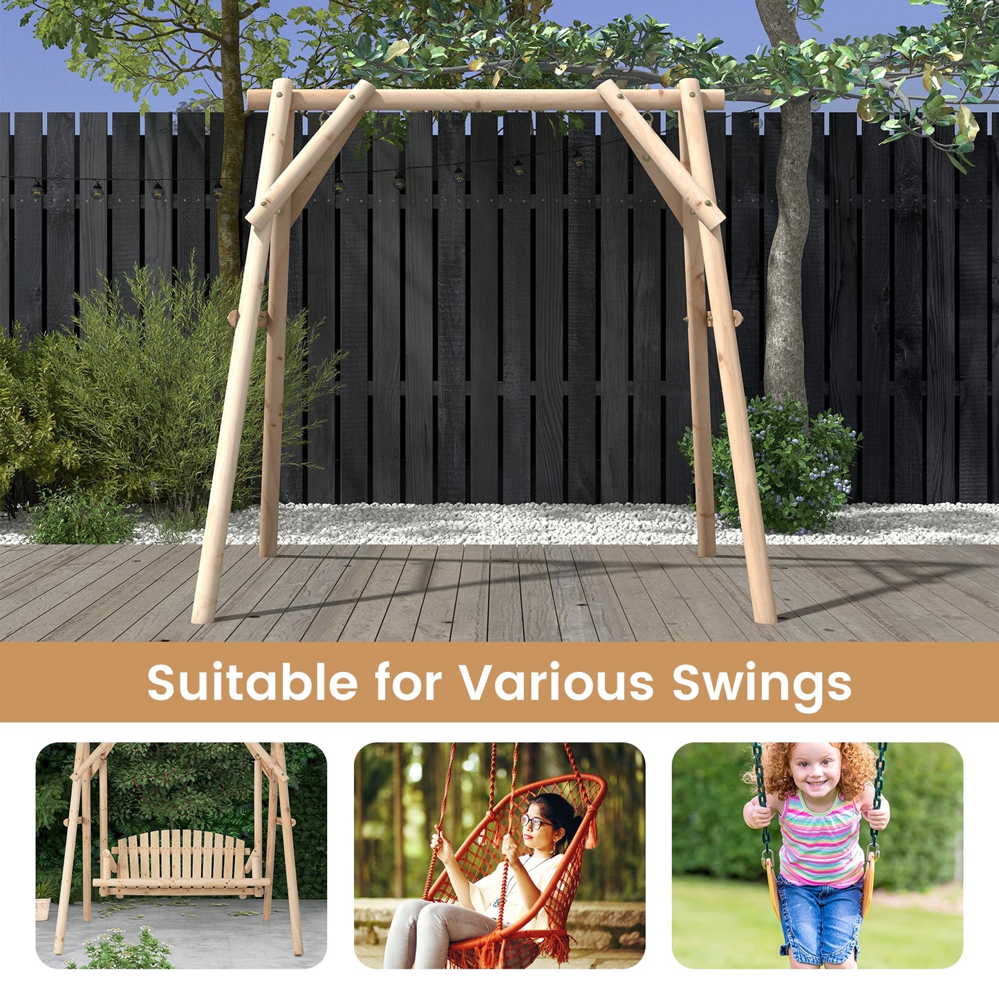 Heavy Duty Wooden Swing Frame with Reinforced Bars Kids Crystal