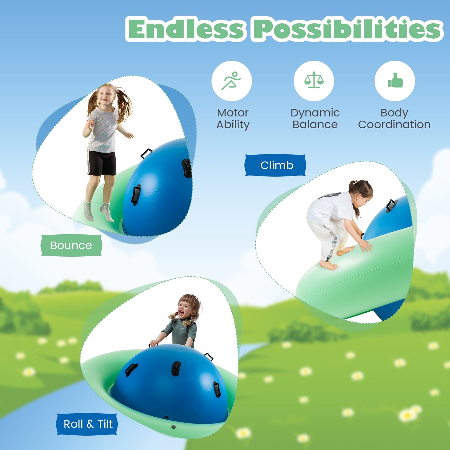 7.5 Foot Giant Inflatable Dome Rocker Bouncer with 6 Built-in Handles for Kids-Green Kids Crystal