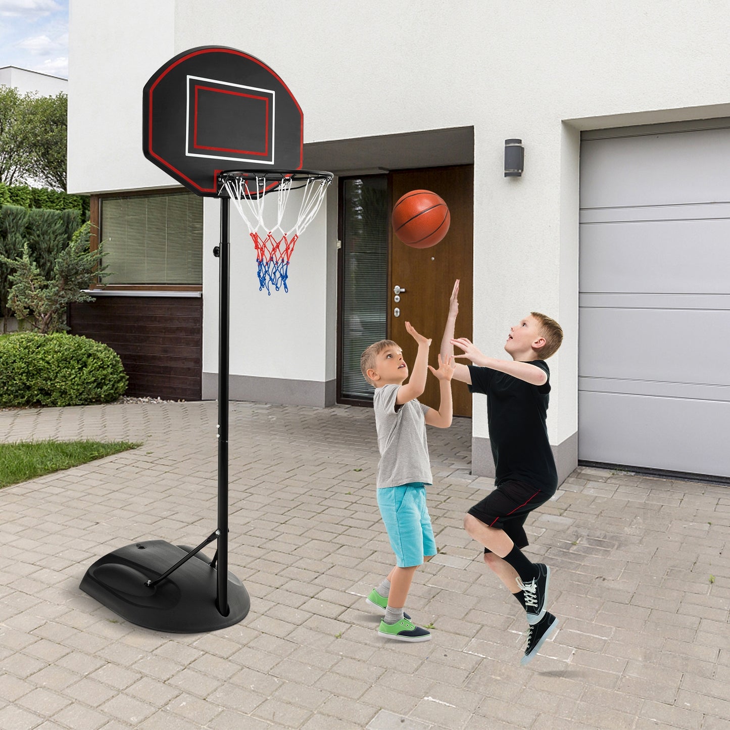 5.5 to 7.5 FT Adjustable Portable Basketball Hoop System with Anti-Rust Stand and Wheels Kids Crystal