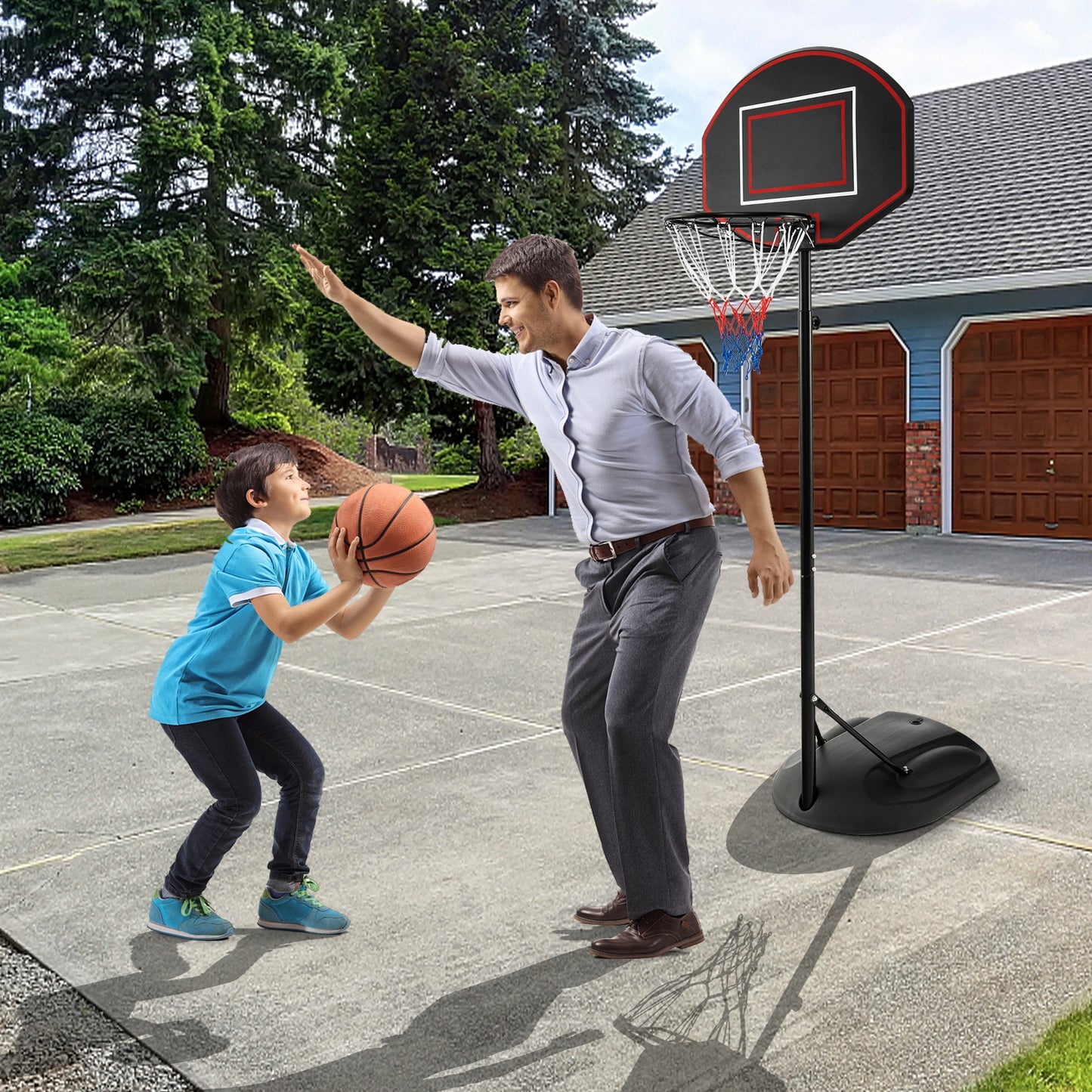 5.5 to 7.5 FT Adjustable Portable Basketball Hoop System with Anti-Rust Stand and Wheels Kids Crystal