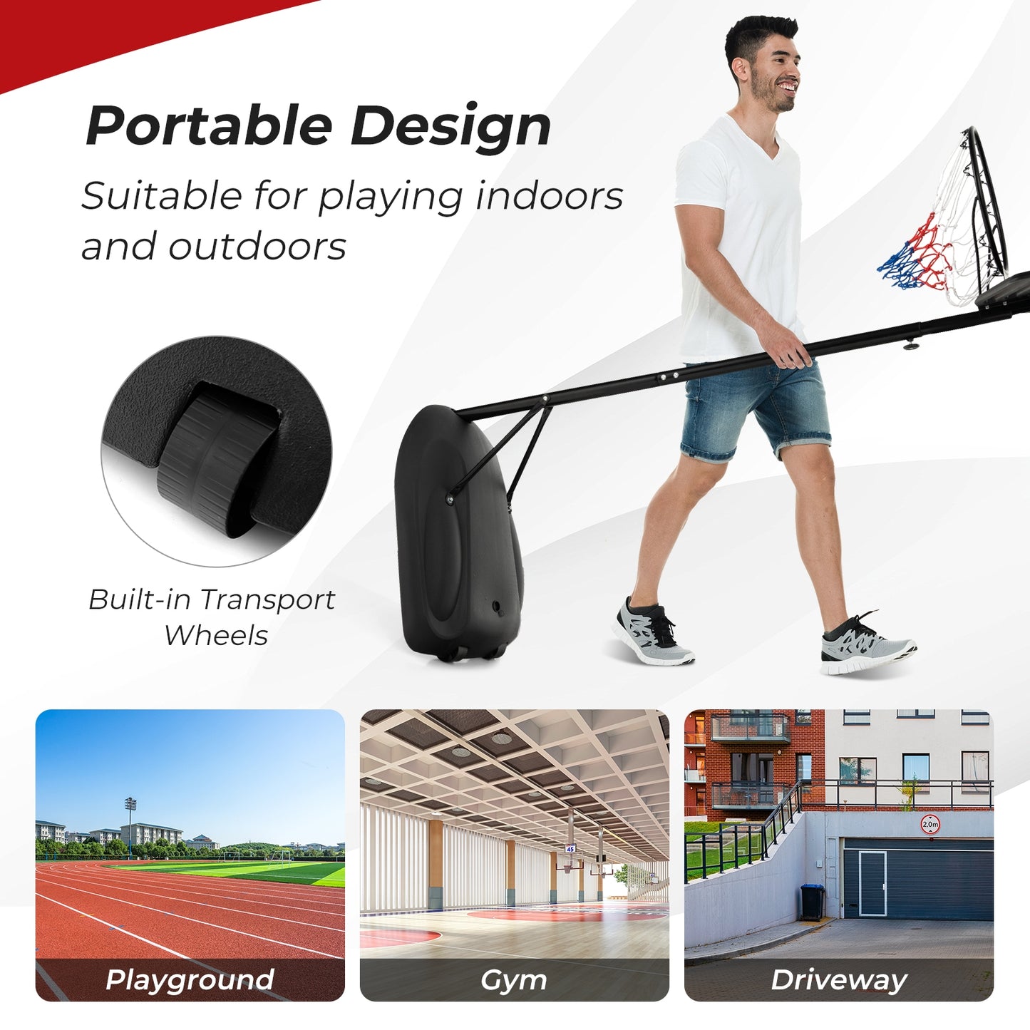 5.5 to 7.5 FT Adjustable Portable Basketball Hoop System with Anti-Rust Stand and Wheels Kids Crystal