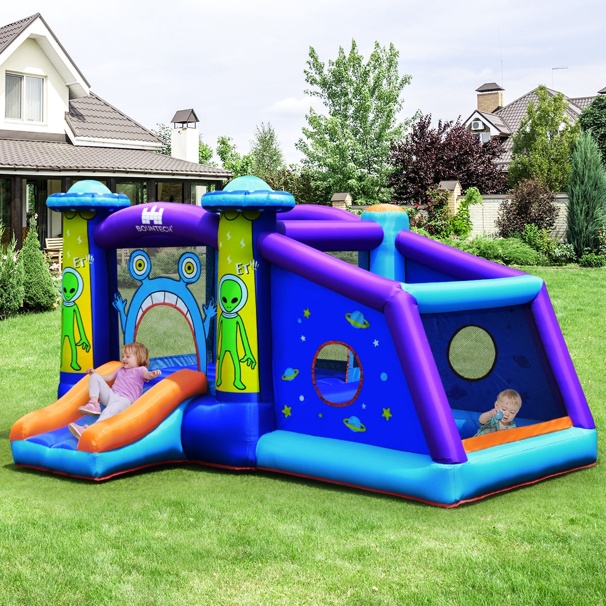 Castle Jumping Bouncer with Water Slide and 550W Blower Kids Crystal