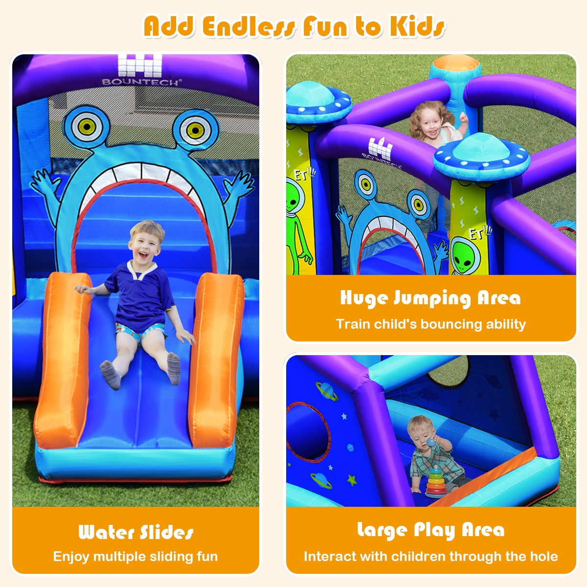 Castle Jumping Bouncer with Water Slide and 550W Blower Kids Crystal