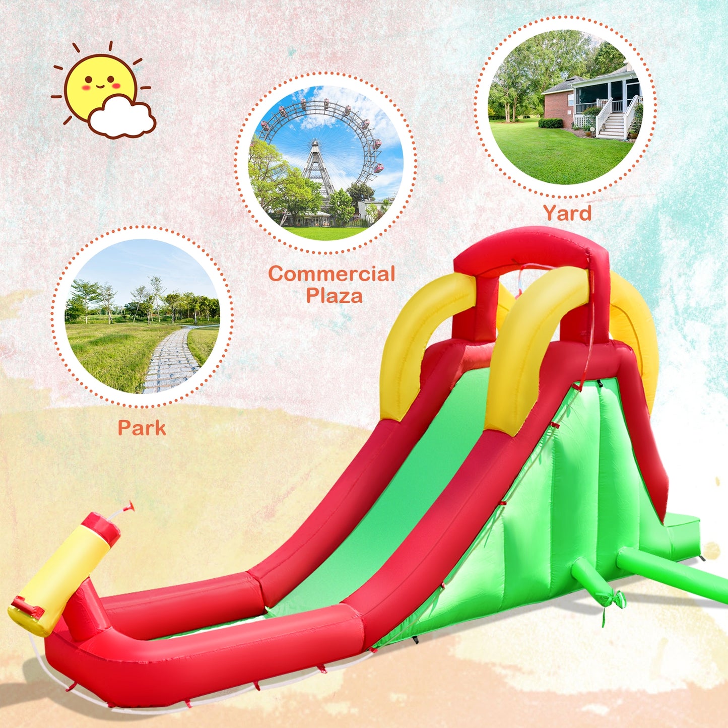 Inflatable Water Slide Bounce House with Climbing Wall Jumper and 480W Blower Kids Crystal