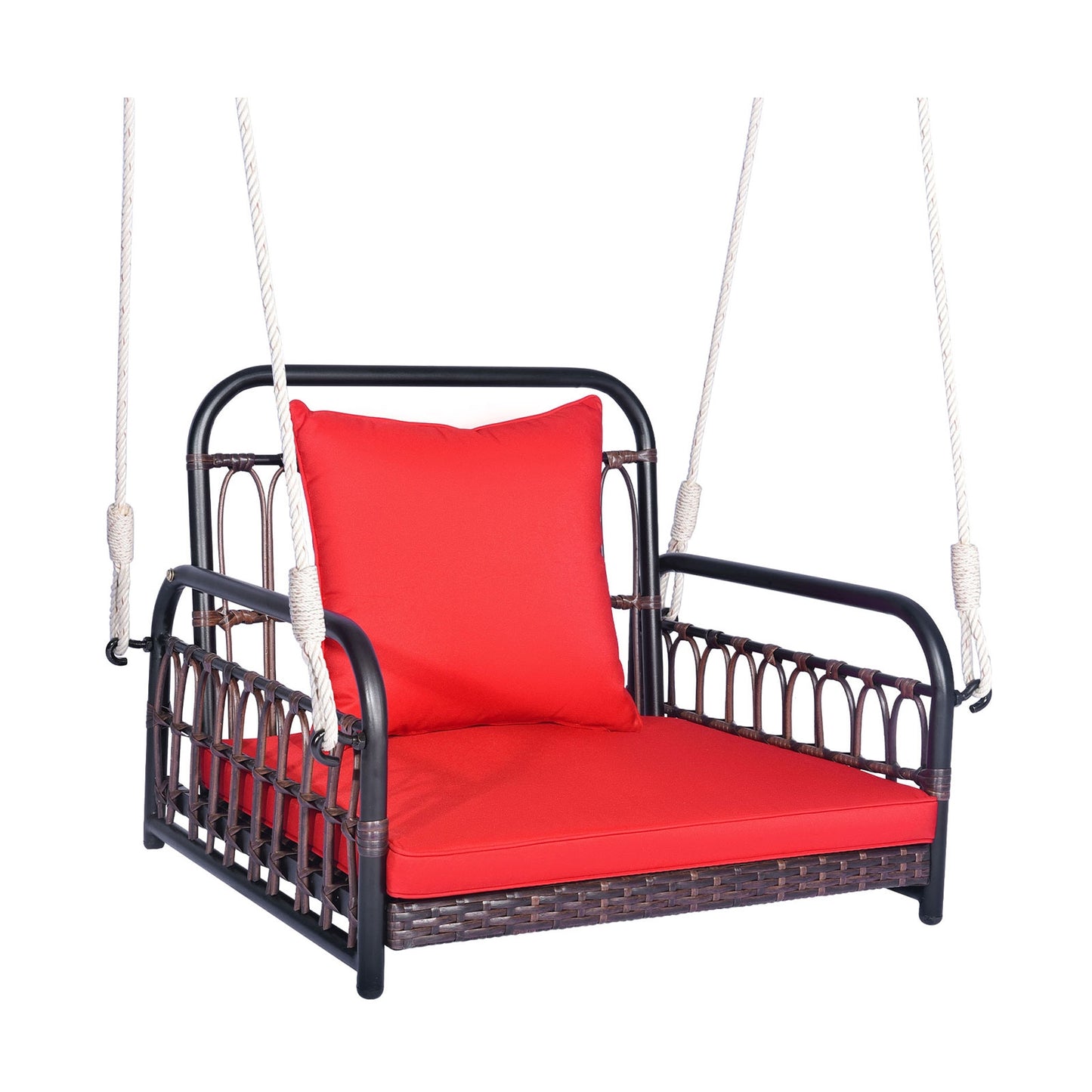 Patio Rattan Porch Swing Hammock Chair with Seat Cushion-Red Kids Crystal