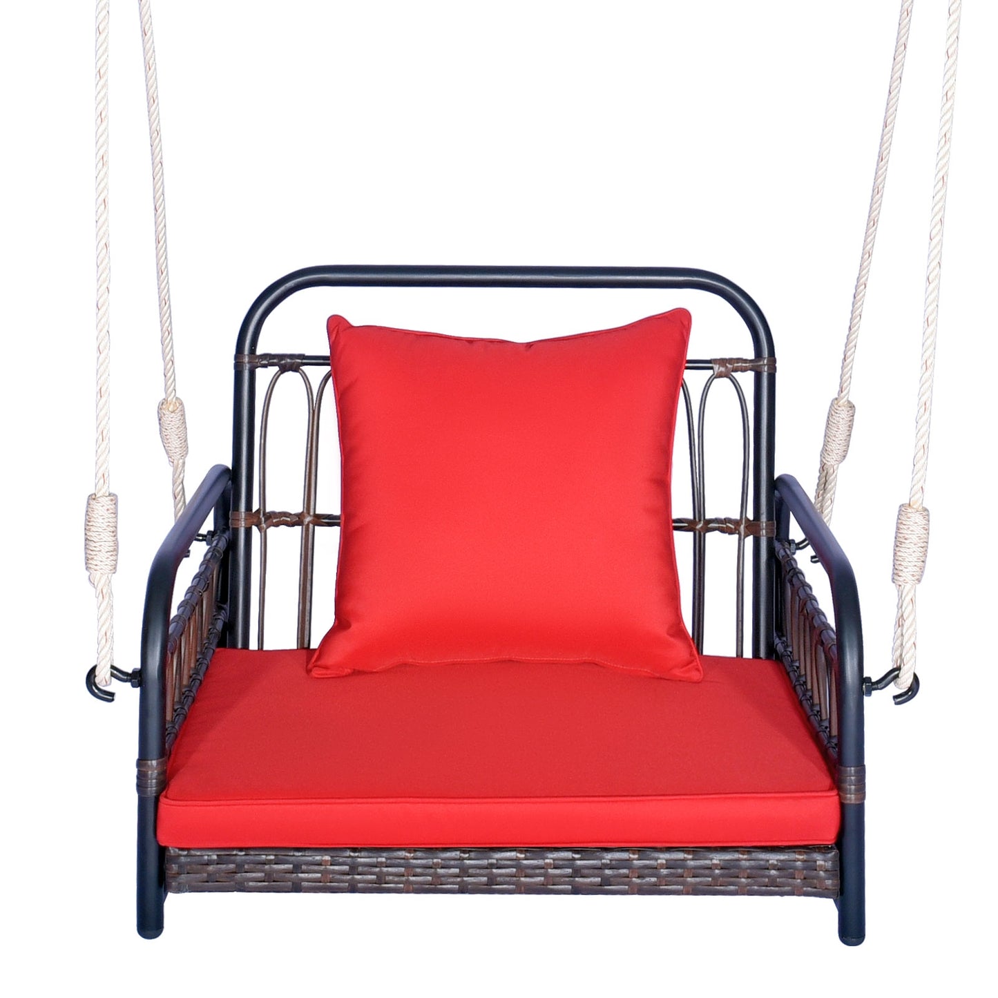 Patio Rattan Porch Swing Hammock Chair with Seat Cushion-Red Kids Crystal