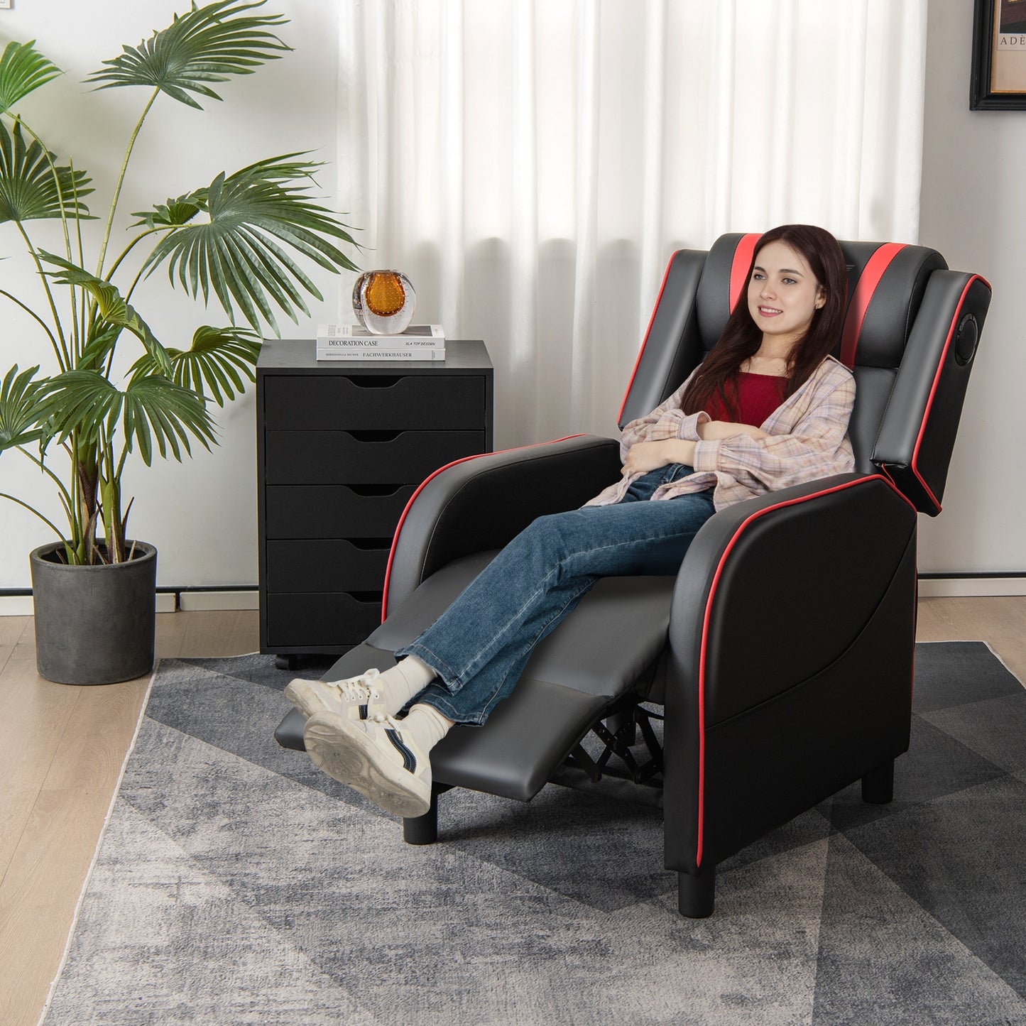 PU Leather Massage Gaming Recliner Chair with Side Pockets-Red Kids Crystal