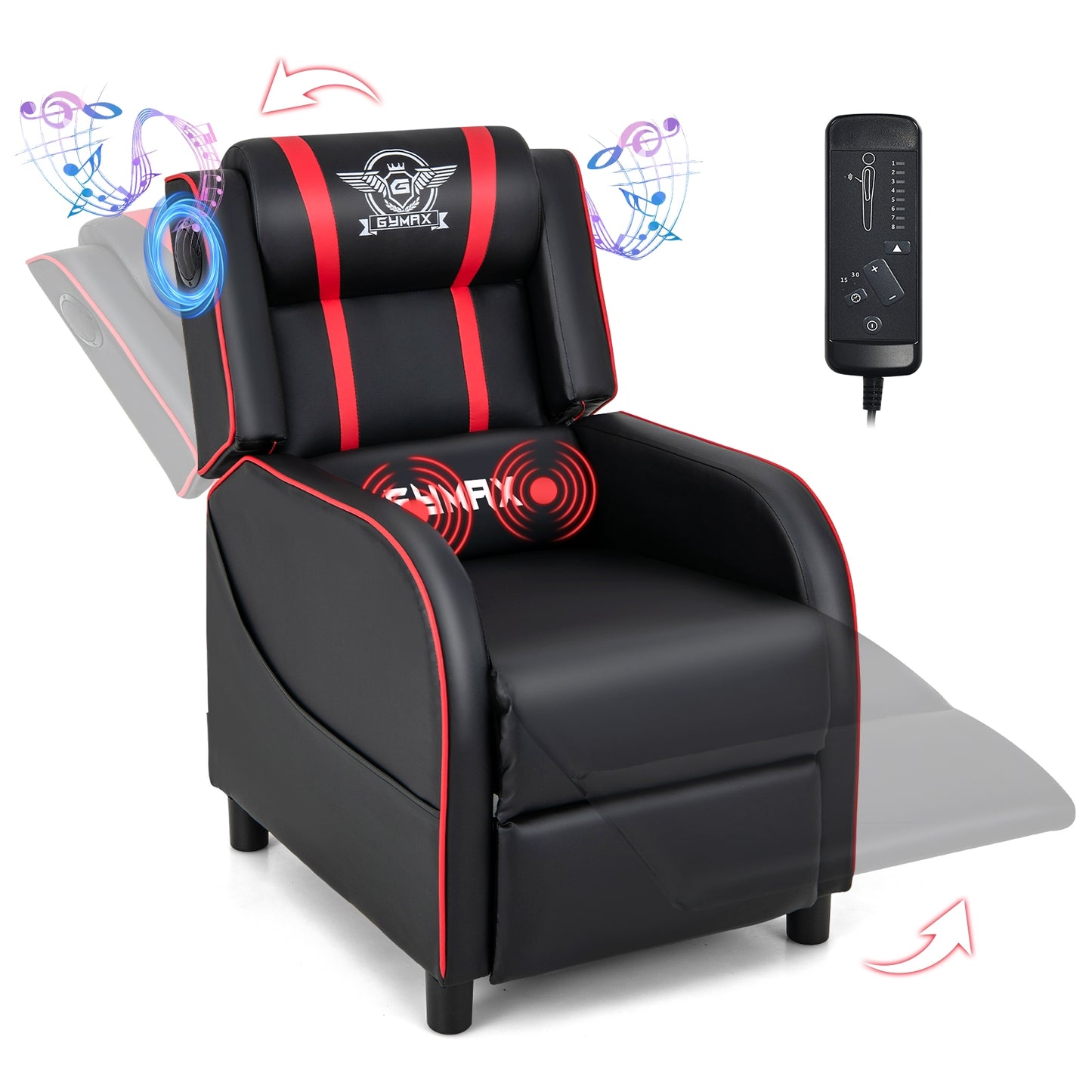 PU Leather Massage Gaming Recliner Chair with Side Pockets-Red Kids Crystal
