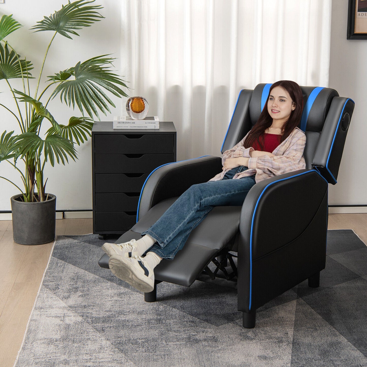 PU Leather Massage Gaming Recliner Chair with Side Pockets-Blue Kids Crystal