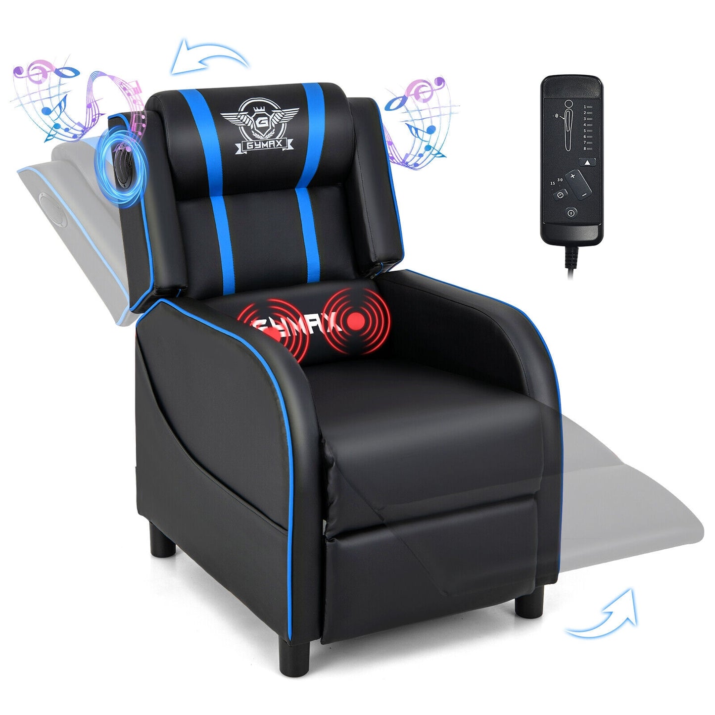 PU Leather Massage Gaming Recliner Chair with Side Pockets-Blue Kids Crystal
