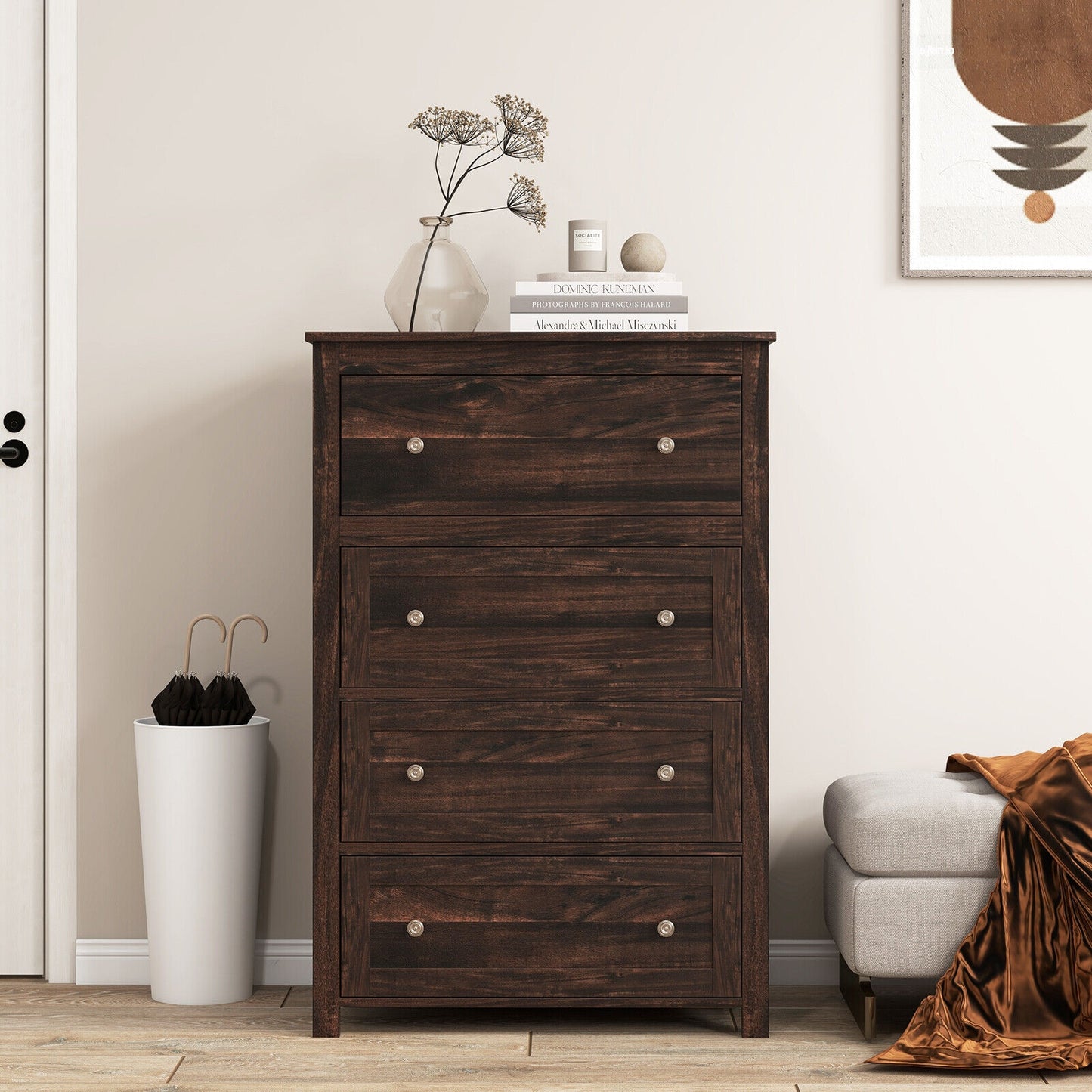 4 Drawer Dresser for Closet Hallway Living Room Nursery-Brown Kids Crystal
