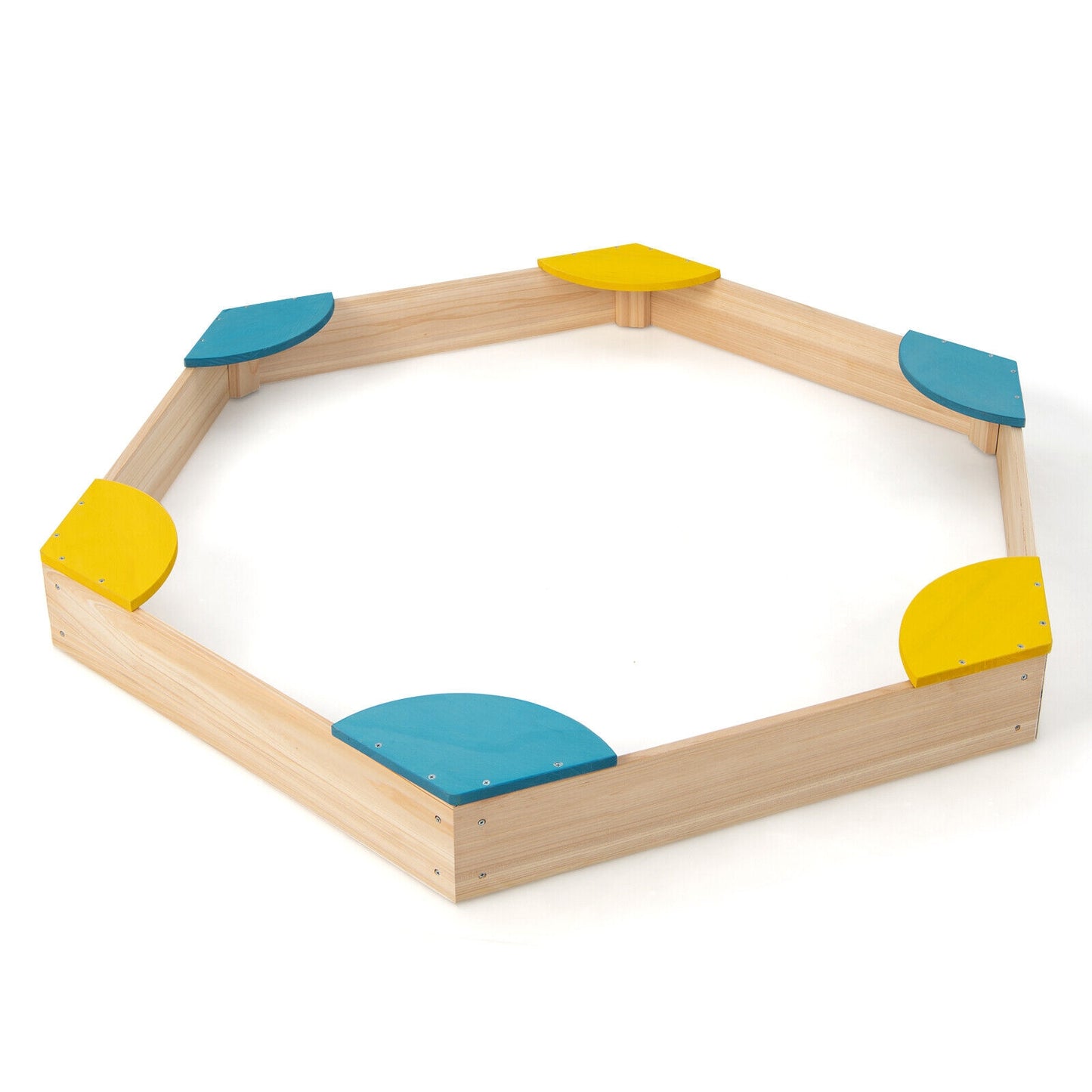 Outdoor Solid Wood Sandbox with 6 Built-in Fan-shaped Seats Kids Crystal