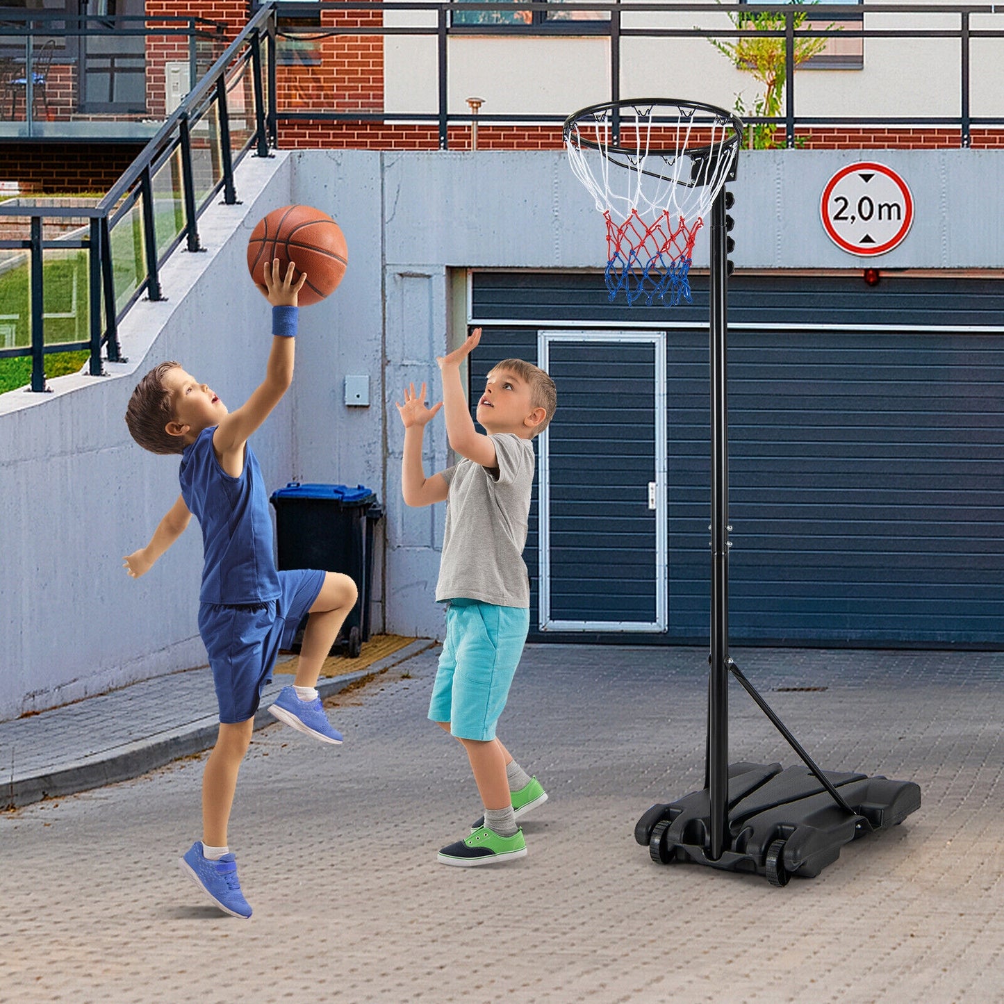 8.5 to 10 FT Adjustable Portable Basketball Hoop Stand with Fillable Base and 2 Wheels Kids Crystal
