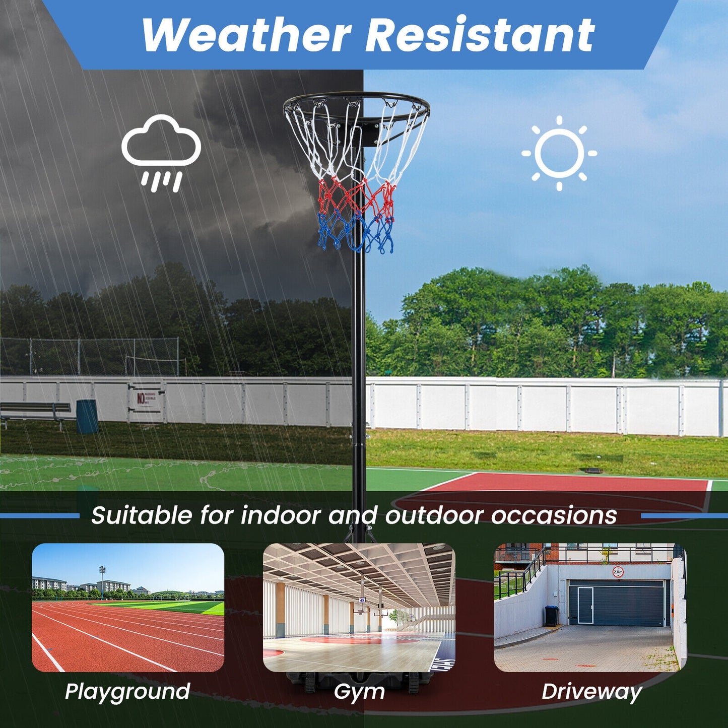 8.5 to 10 FT Adjustable Portable Basketball Hoop Stand with Fillable Base and 2 Wheels Kids Crystal