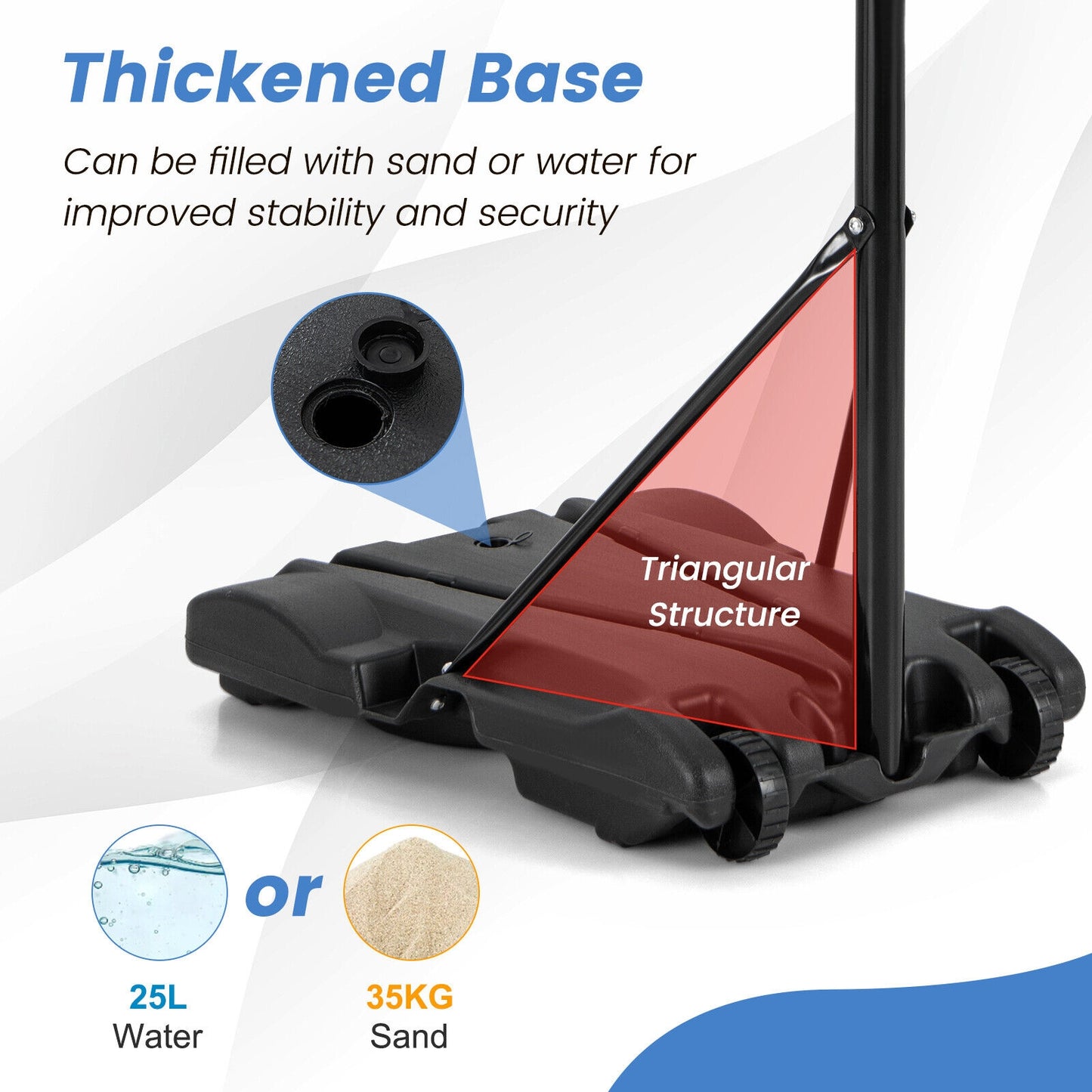 8.5 to 10 FT Adjustable Portable Basketball Hoop Stand with Fillable Base and 2 Wheels Kids Crystal