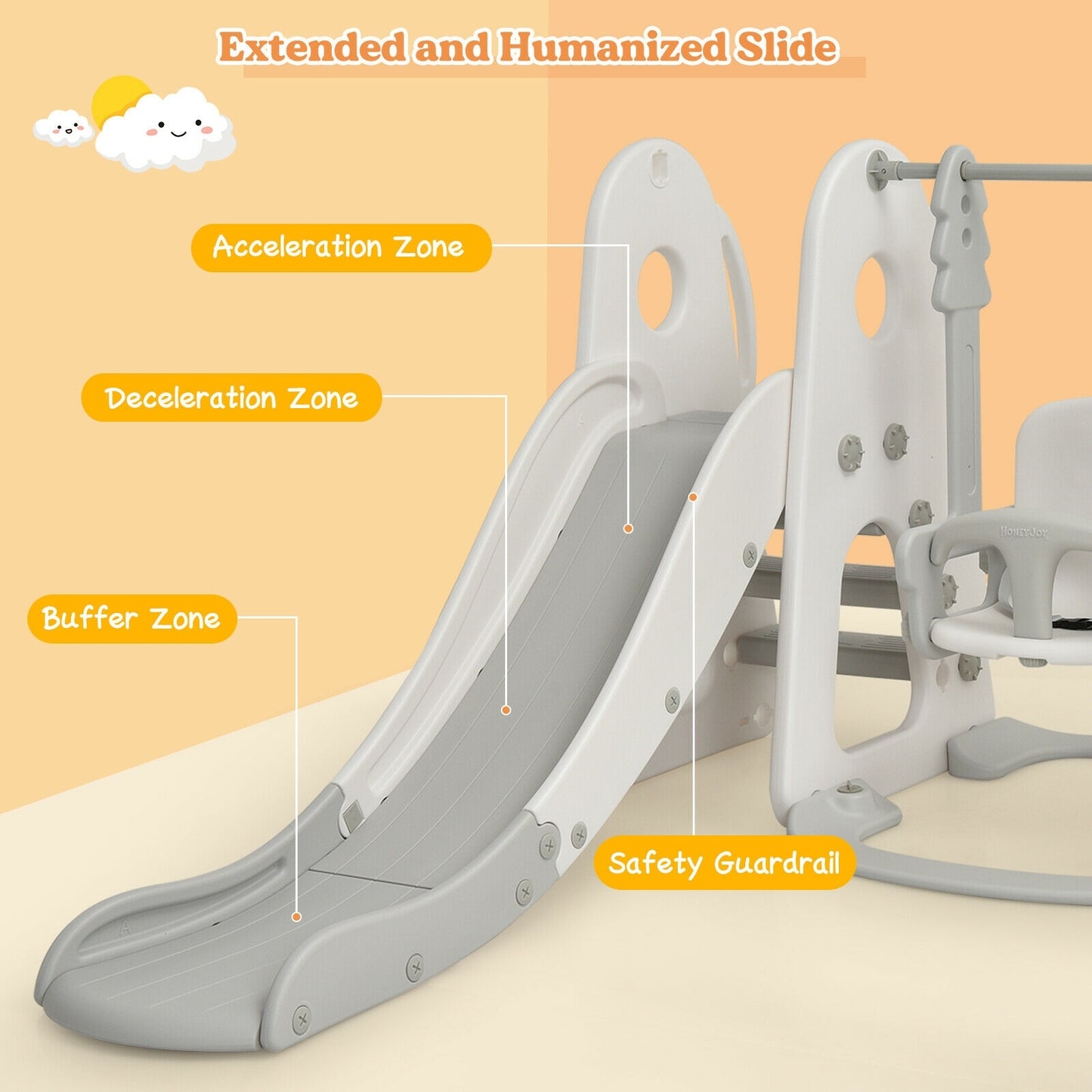 6 in 1 Toddler Slide and Swing Set with Ball Games-White Kids Crystal
