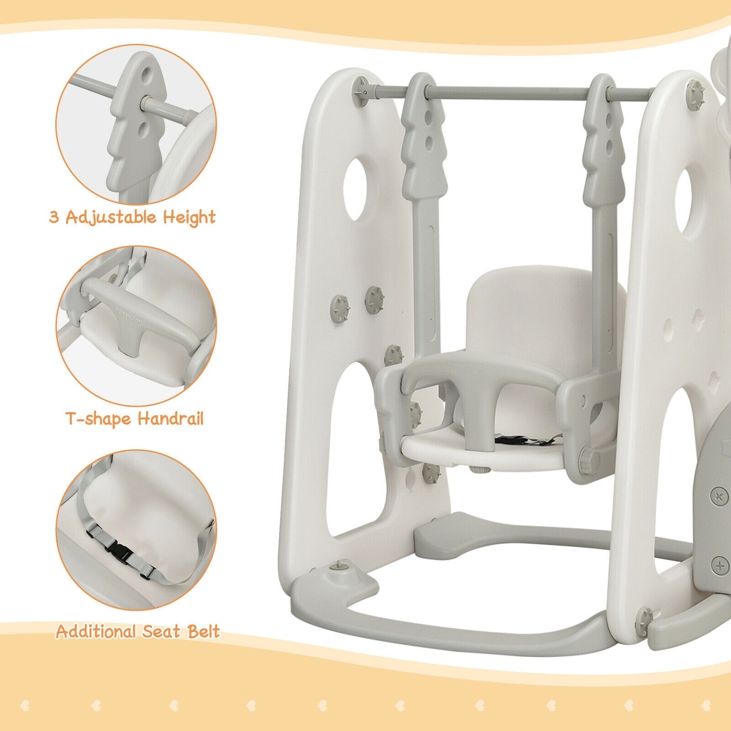 6 in 1 Toddler Slide and Swing Set with Ball Games-White Kids Crystal