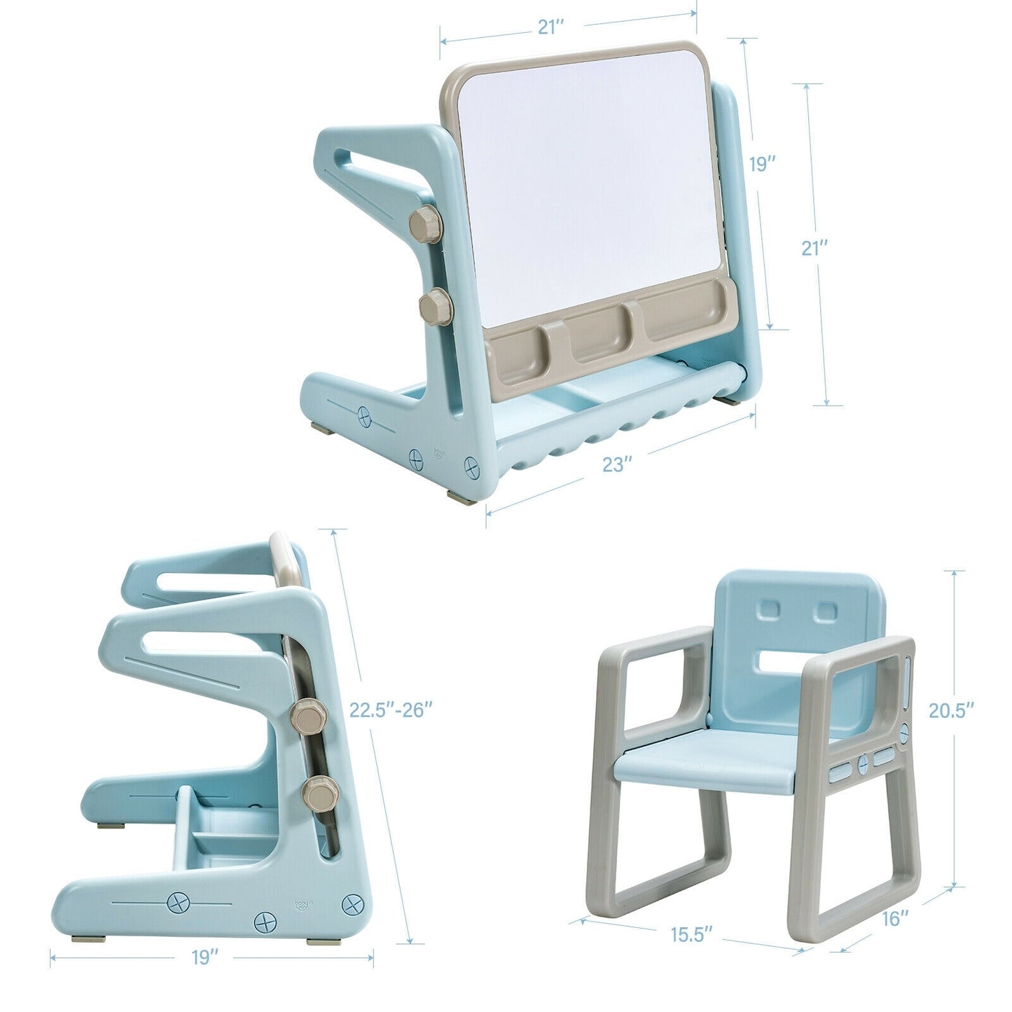 2 in 1 Kids Easel Table and Chair Set with Adjustable Art Painting Board-Blue Kids Crystal