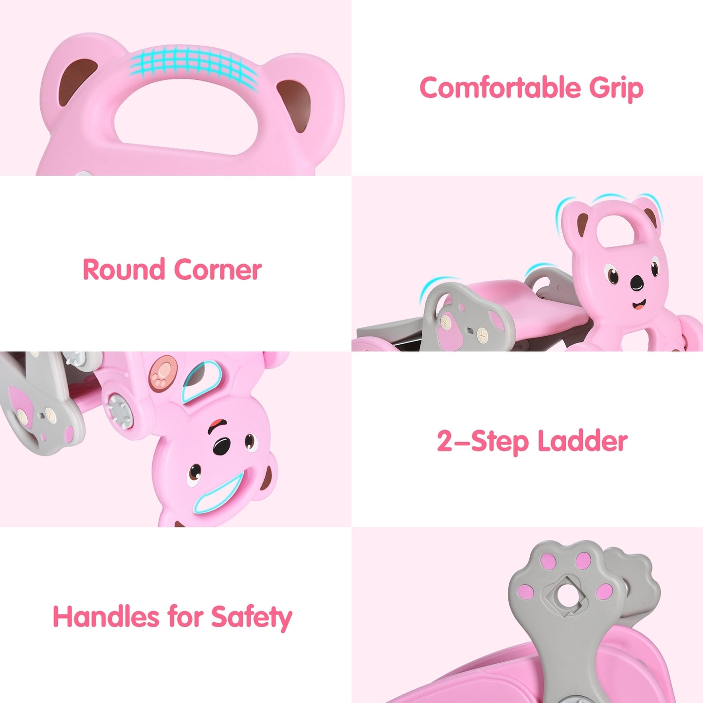 4-in-1 Toddler Slide and Rocking Horse Playset with Basketball Hoop-Pink Kids Crystal