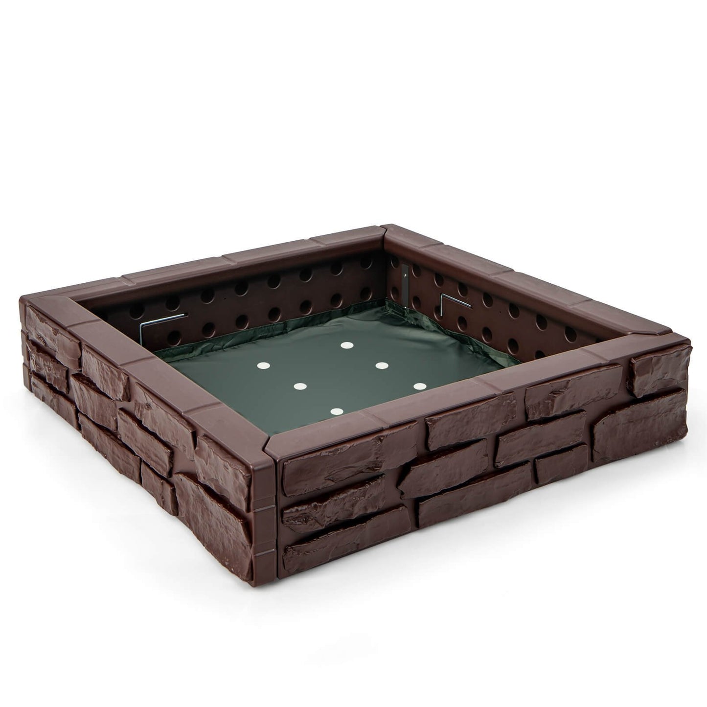 2-In-1 HDPE Kids Sandbox with Cover and Bottom Liner-Brown Kids Crystal