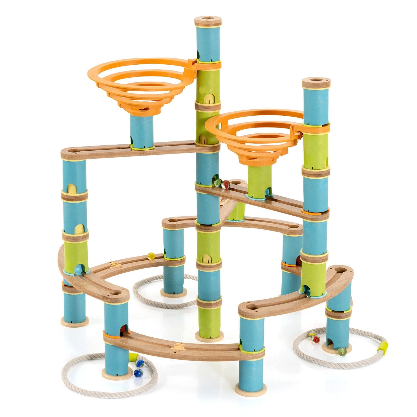 162 Pieces Bamboo Marble Run Educational Learning Toy Set Kids Crystal