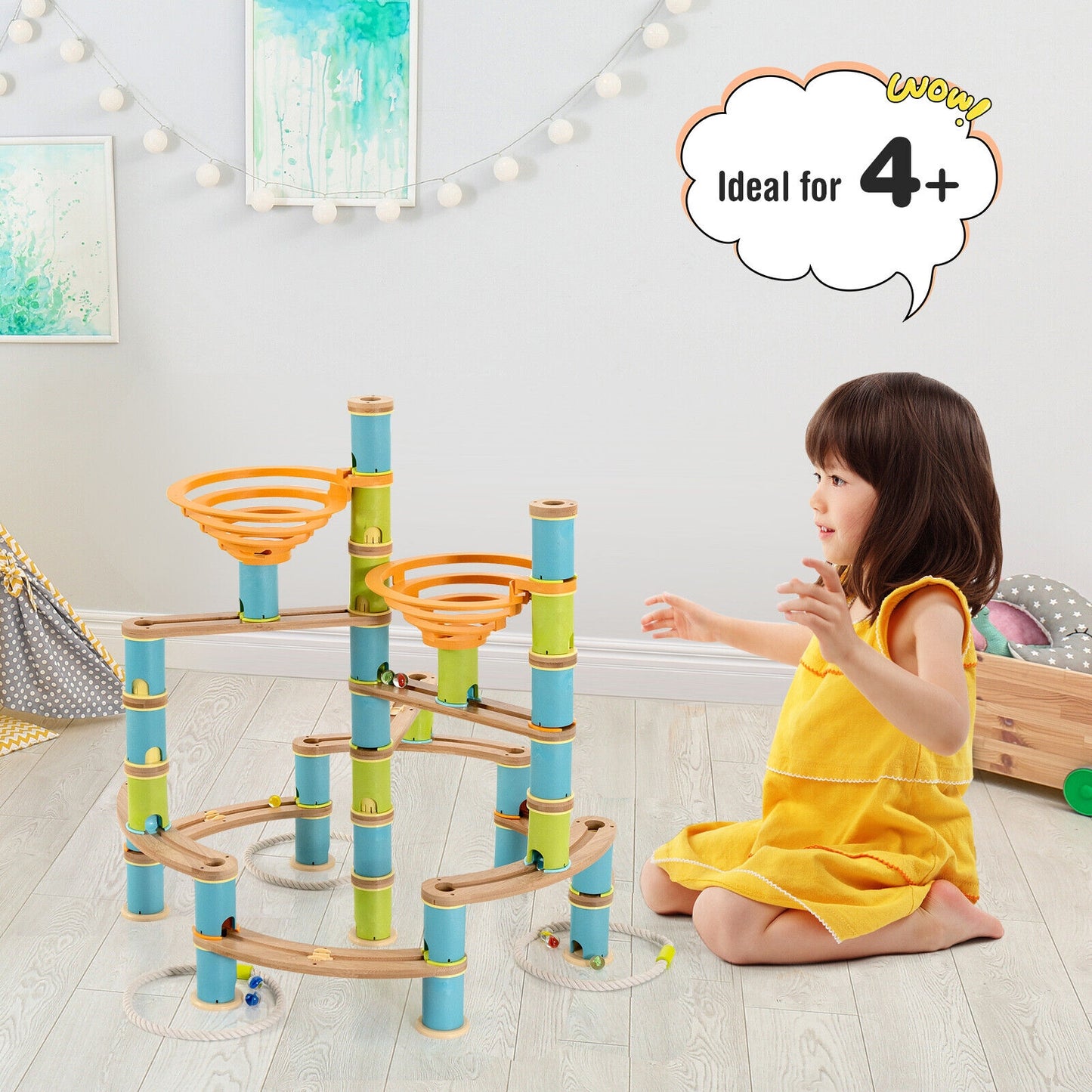162 Pieces Bamboo Marble Run Educational Learning Toy Set Kids Crystal