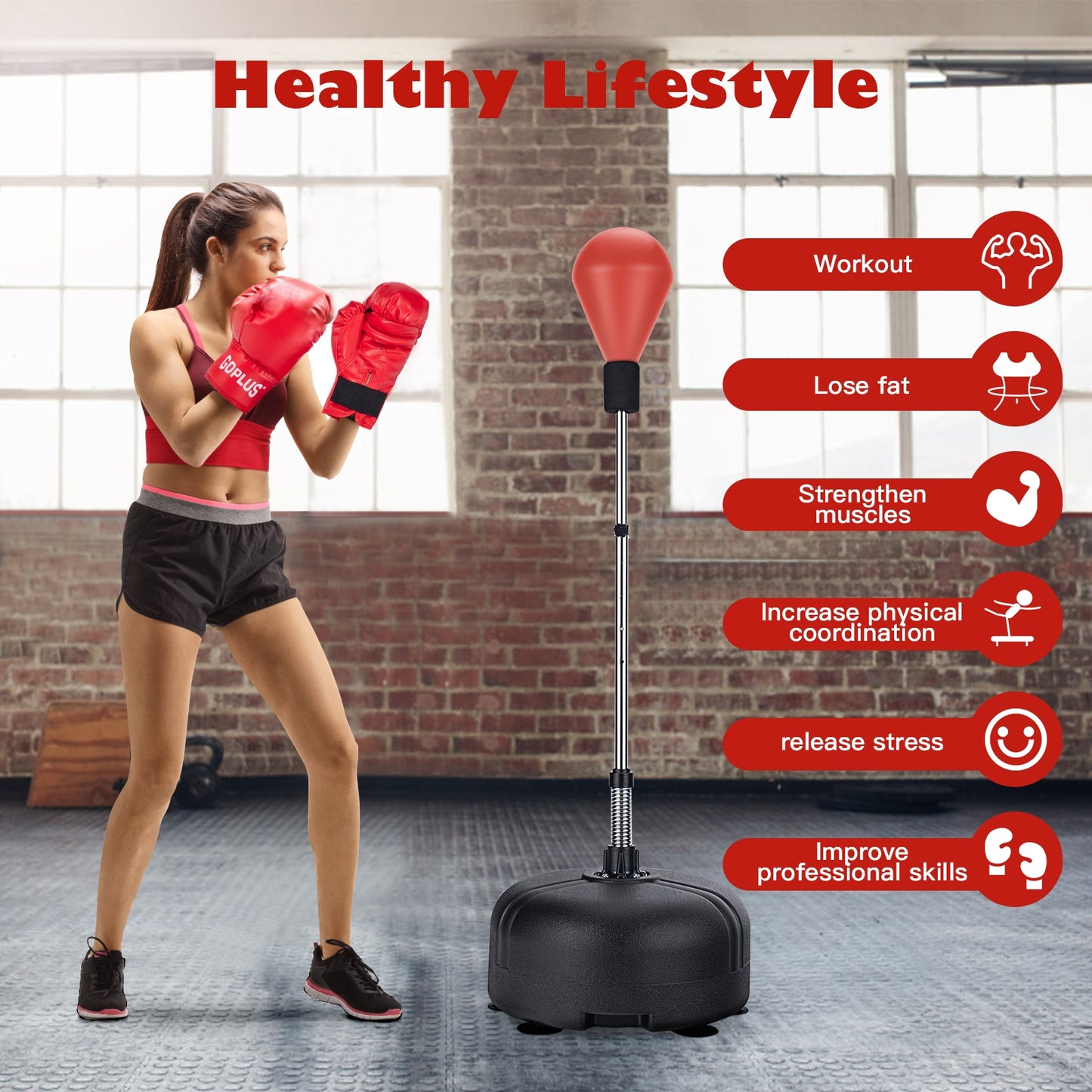 Adjustable Freestanding Punching Bag with Boxing Gloves-Red Kids Crystal