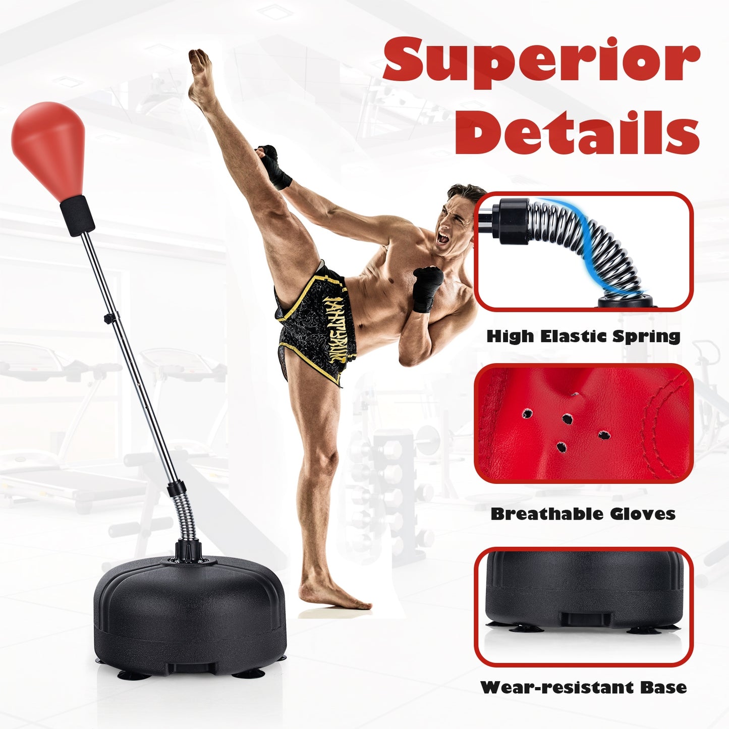 Adjustable Freestanding Punching Bag with Boxing Gloves-Red Kids Crystal