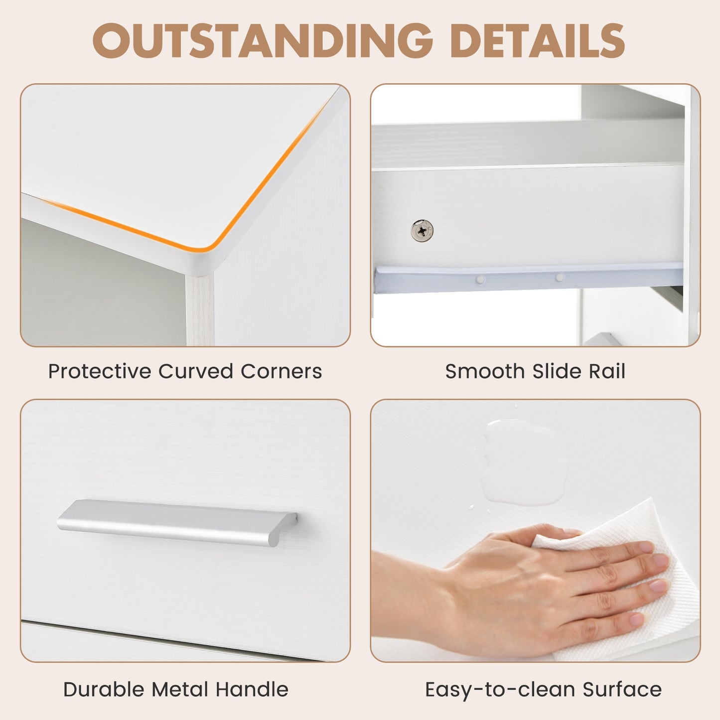 3-Drawer Mobile Lateral File Cabinet Printer Stand-White Kids Crystal