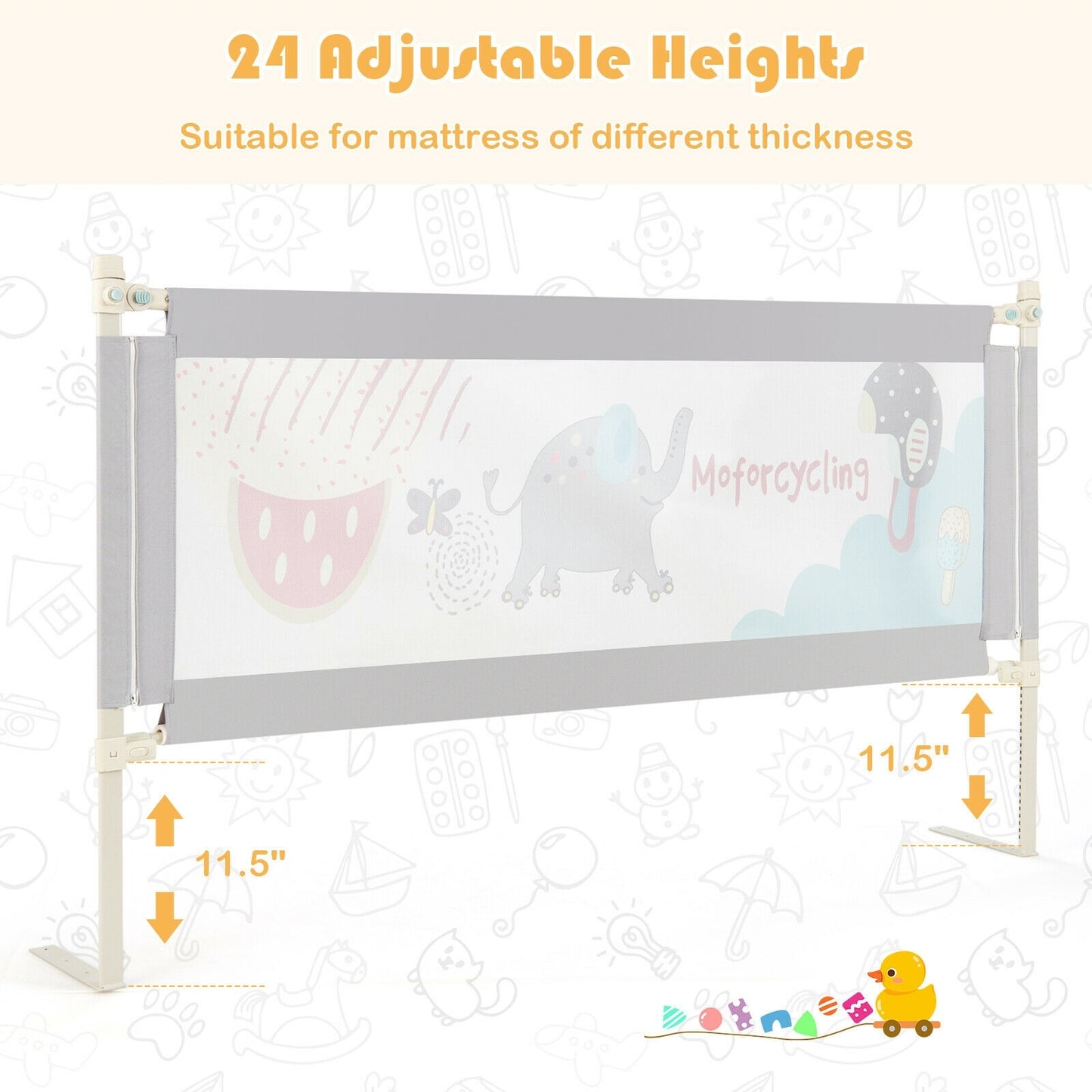 69 Inch Toddlers Vertical Lifting Baby Bedrail Guard with Lock-Gray Kids Crystal