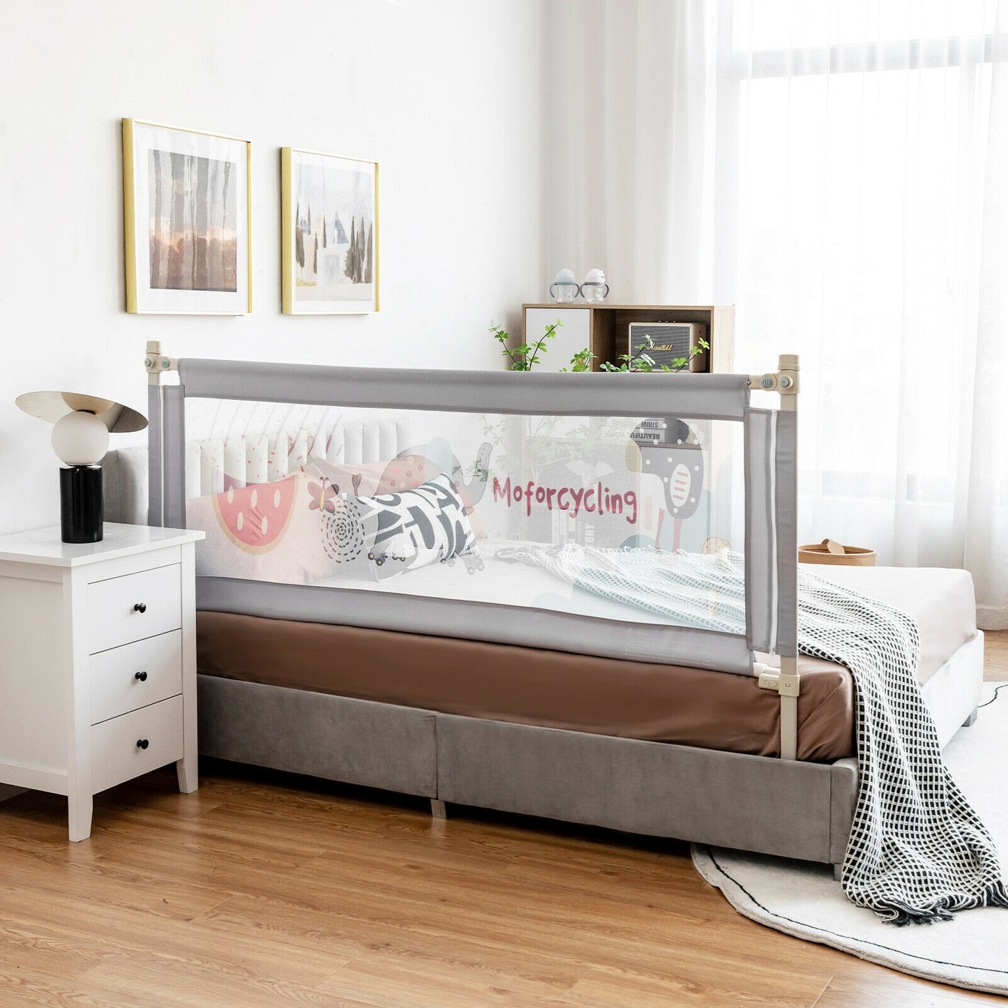 69 Inch Toddlers Vertical Lifting Baby Bedrail Guard with Lock-Gray Kids Crystal