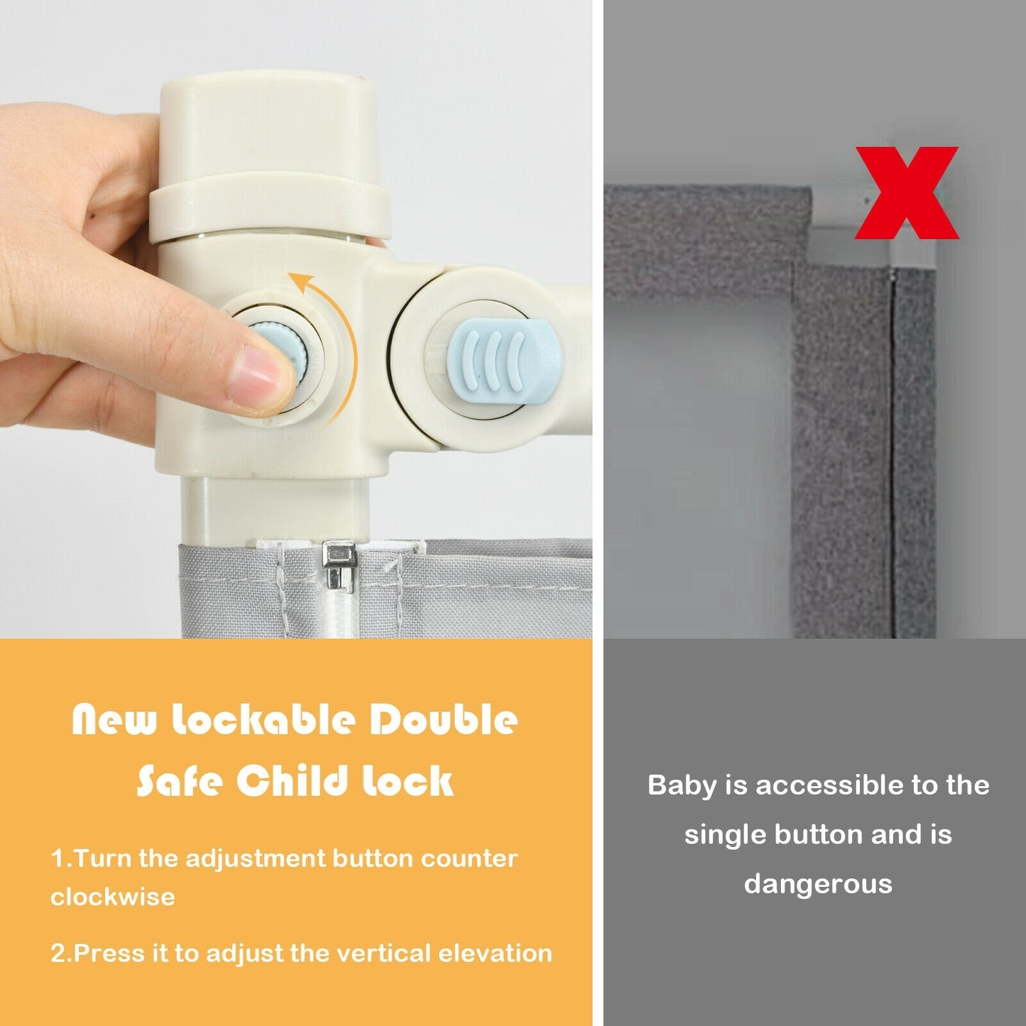 69 Inch Toddlers Vertical Lifting Baby Bedrail Guard with Lock-Gray Kids Crystal