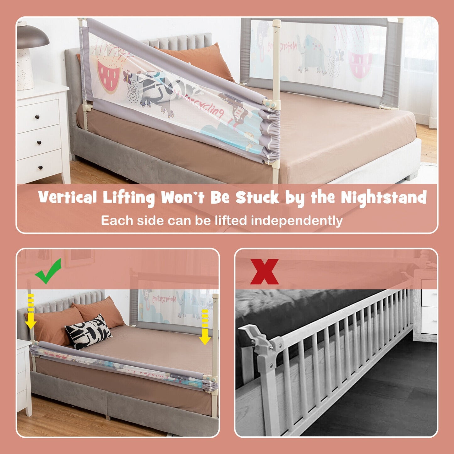 Vertical Lifting Baby Bed Rail with Lock-L Kids Crystal