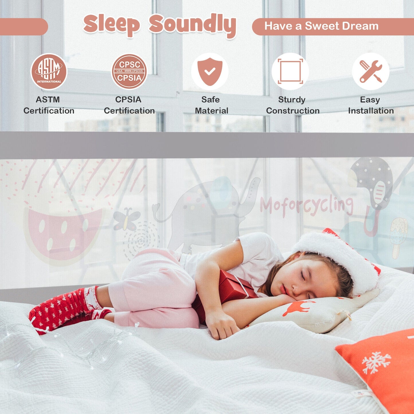 Vertical Lifting Baby Bed Rail with Lock-L Kids Crystal